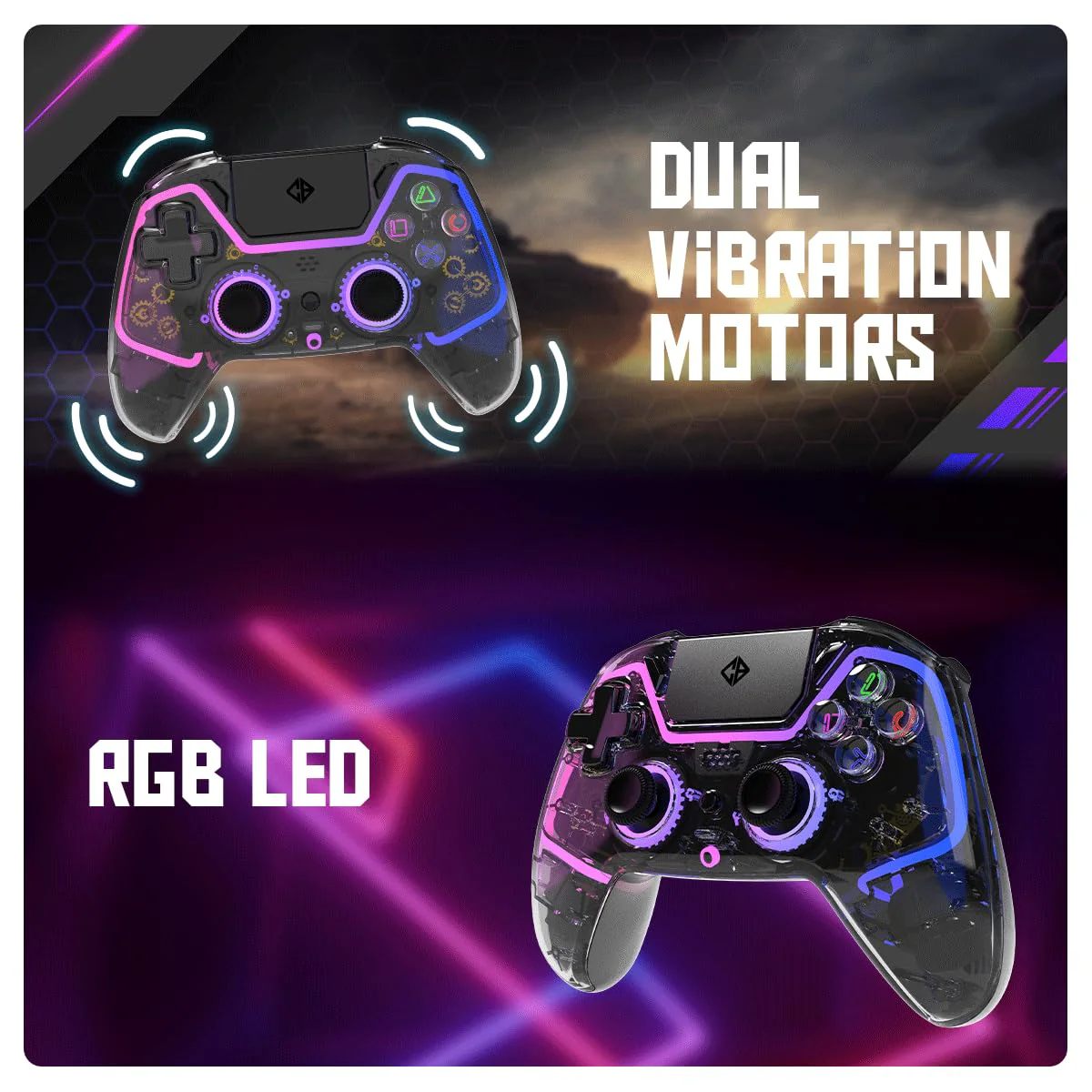 Cosmic Byte Quantum Gamepad Dual Model Bluetooth+ Wired for PS4, PC, iOS, Android, Nintendo Switch, Hall Effect Triggers and Joystick, Touchpad, Speaker, 1000mAH Battery (Transparent Black) - Image 4