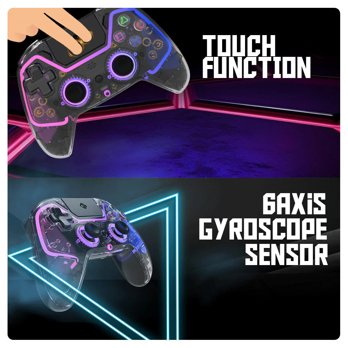 Cosmic Byte Quantum Gamepad Dual Model Bluetooth+ Wired for PS4, PC, iOS, Android, Nintendo Switch, Hall Effect Triggers and Joystick, Touchpad, Speaker, 1000mAH Battery (Transparent Black) - Image 6