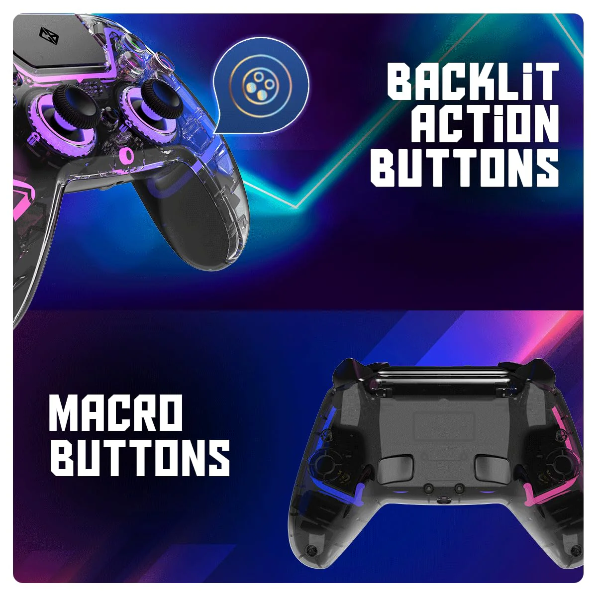 Cosmic Byte Quantum Gamepad Dual Model Bluetooth+ Wired for PS4, PC, iOS, Android, Nintendo Switch, Hall Effect Triggers and Joystick, Touchpad, Speaker, 1000mAH Battery (Transparent Black) - Image 7