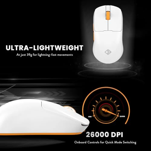 Cosmic Byte Velox 39g Ultra-Light Tri-Mode Gaming Mouse | PixArt PAW3395 Sensor | 26,000 DPI | 650 IPS | 50G Acceleration | Paracord Cable | PTFE Feet | 1000Hz Polling | 230mAh Battery (White) - Image 4