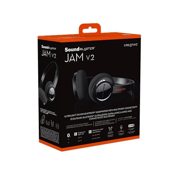 Creative Sound Blaster Jam V2 Ultralight Wireless Headset with Bt 5.0,USB-C,Aptx Low Latency,Aptx Hd,Multipoint Connectivity,Voice Detection,Noise Reduction&Up to 22 H of Wireless Playback,Over Ear - Image 5