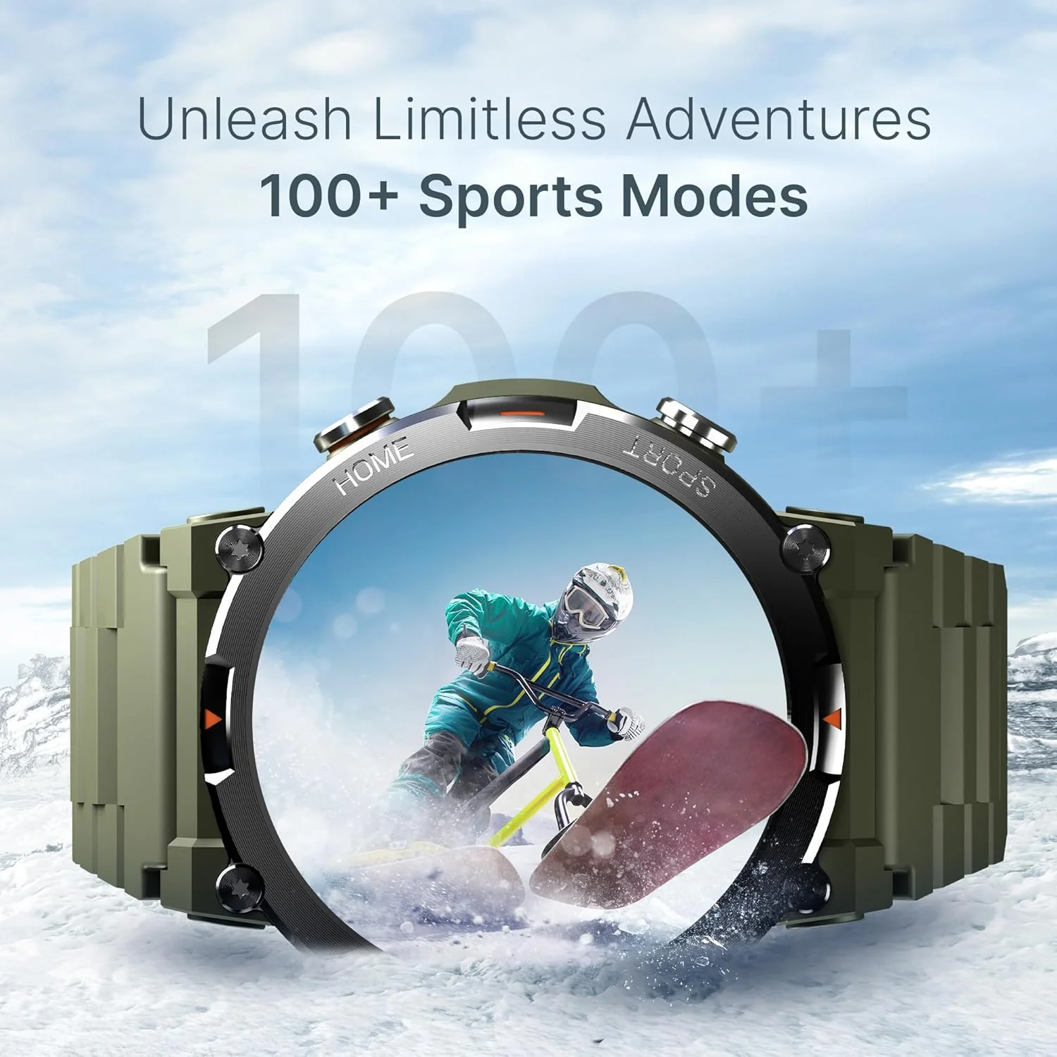 CrossBeats Everest 2.0 Smart watch for Men 1.43" True AMOLED, Always ON Display Bluetooth Calling Rugged Outdoor with Flash Light Upto 15 Days Battery Life Smartwatch 100+ sports mode (Military Green) - Image 4