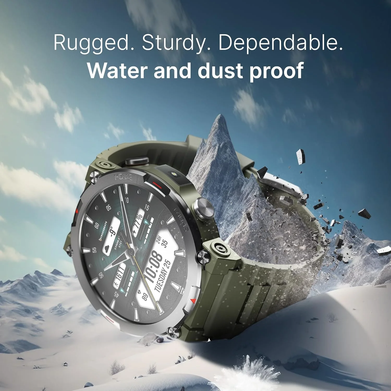 CrossBeats Everest 2.0 Smart watch for Men 1.43" True AMOLED, Always ON Display Bluetooth Calling Rugged Outdoor with Flash Light Upto 15 Days Battery Life Smartwatch 100+ sports mode (Military Green) - Image 7