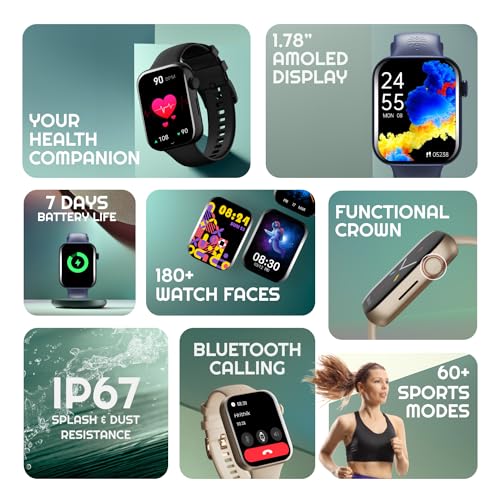 Cultsport Cult.Sport Burn 1.78" Amoled, 368X448 Res, Bt Calling, Crown Control, Voice Assistant, Aod Smartwatch (Black Strap, Free Size) - Image 2