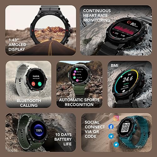 CULTSPORT Ranger XR 1.43" AMOLED Smartwatch,Outdoor Rugged Smartwatch for Men, 850 NITS, Always On Display, Bluetooth Calling, 420mAh Battery, Sports Recognition, Health Tracking, Round Digital Watch - Image 2