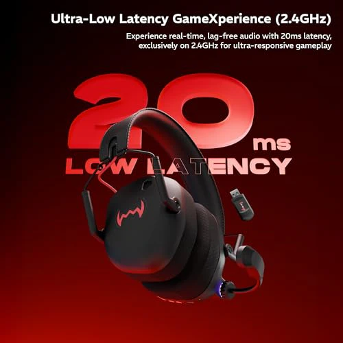 daWg HeadBug G60 Lightweight Wireless Gaming Headphones, 20ms Ultra Low Latency (2.4GHz), Bluetooth v5.4, 40mm Neodymium Drivers, Crystal Clear Mic, Soft Leatherlite Headband, for PS5, PS4, PC, Mobile - Image 2