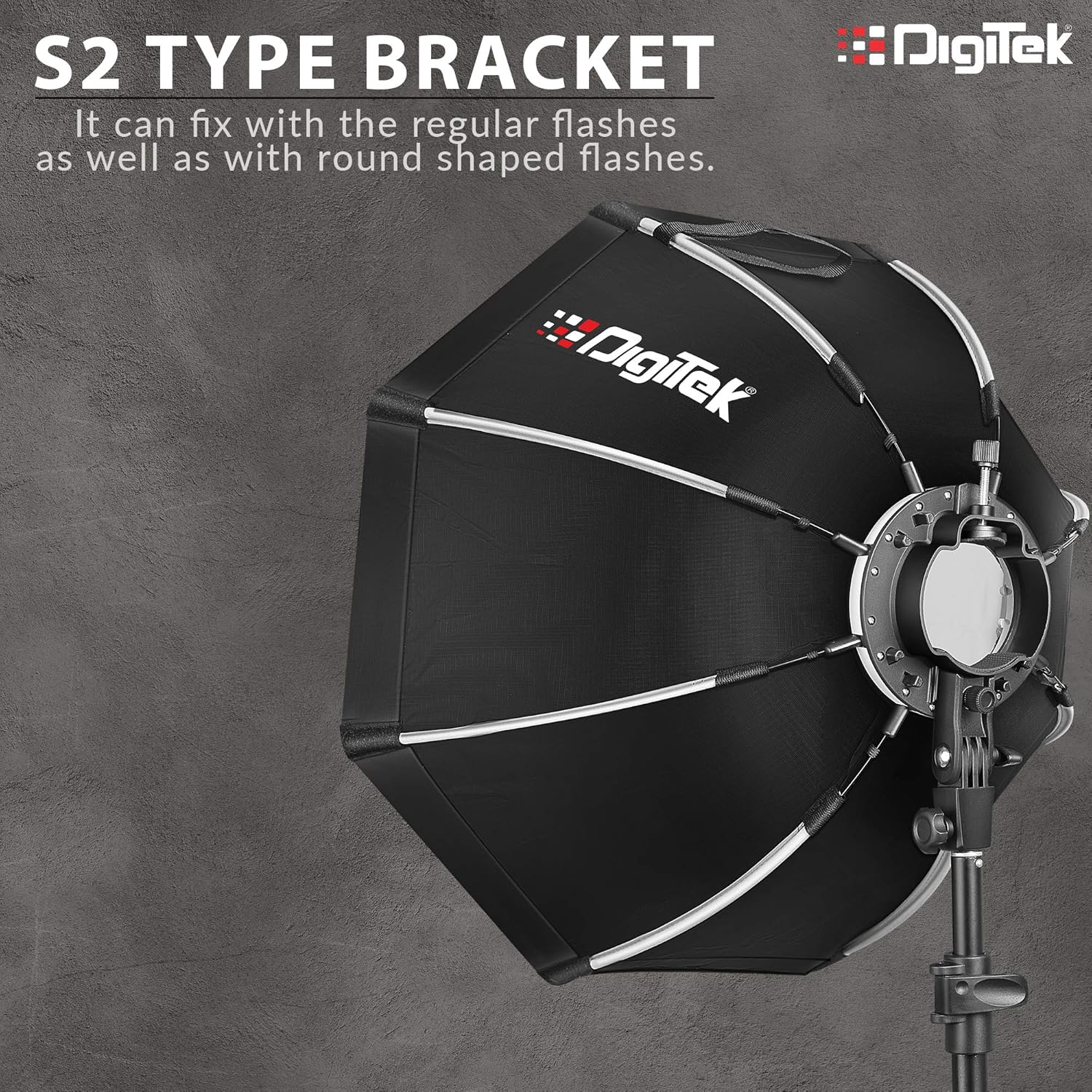 DIGITEK® (DSBH-055) 55cm Octa Soft Box Kit with S2 Type Bracket, 2 White Diffuser, Silver Particle Baffle & Collapsible Nylon Cover, Compatible with All Speedlights (Carry Case Included) - Image 7