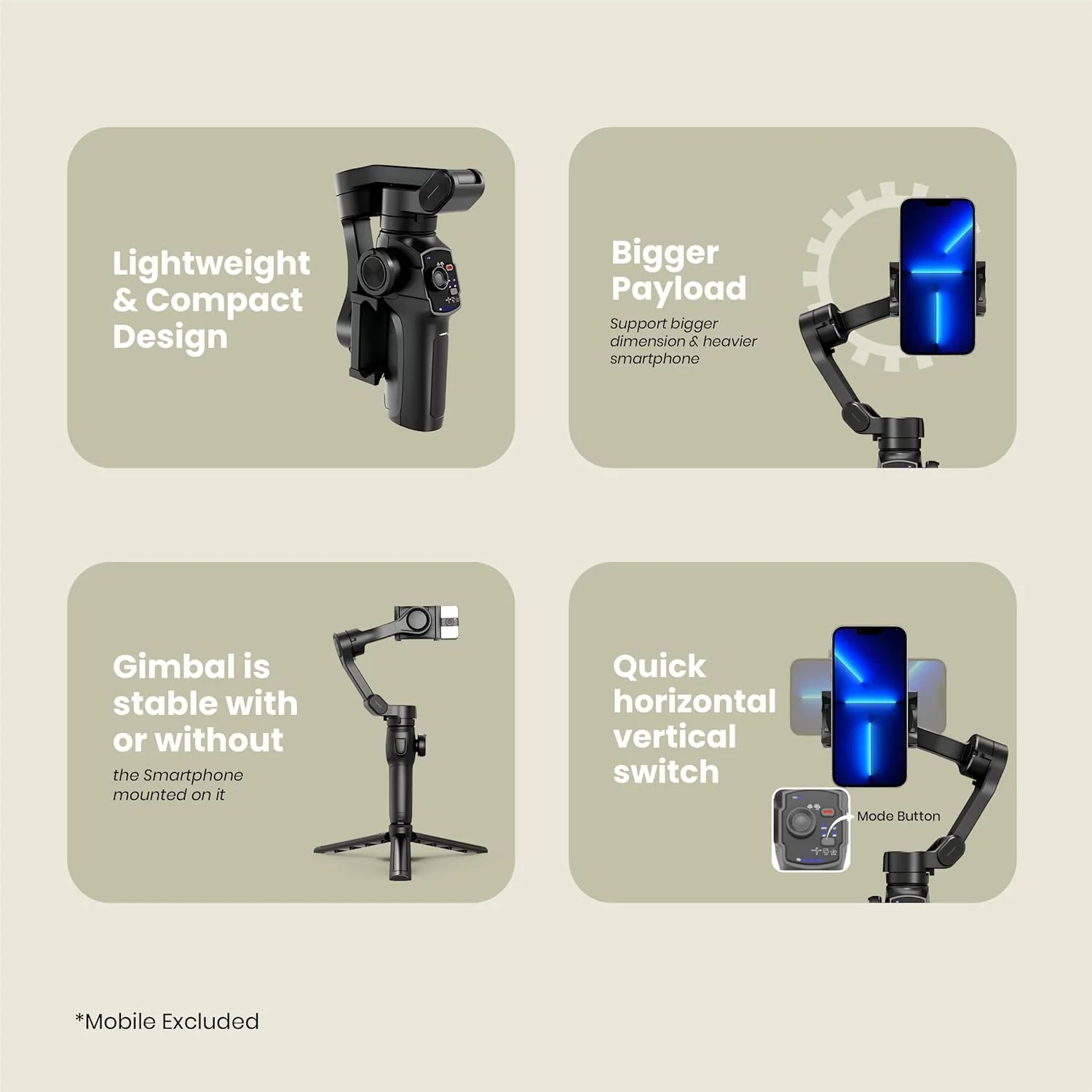 Digitek (DSG-009F) 3 Axis Foldable Smartphone Gimbal with Built-in 3 Telescopic Extendable & Adjustable Rod, Compatible with All Smartphones, Low Angle Shoot & Position, Wheel Zoom in & Out (Black) - Image 4