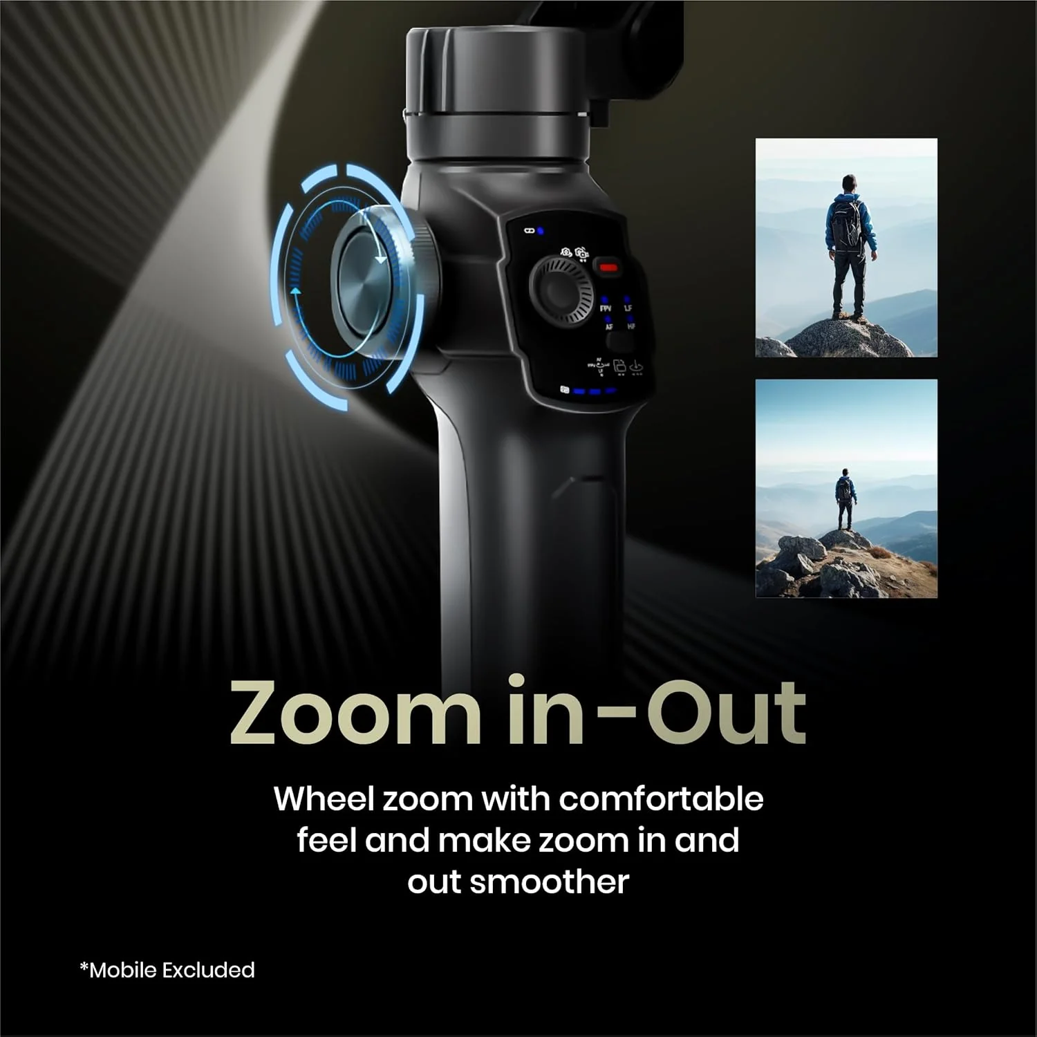 Digitek (DSG-009F) 3 Axis Foldable Smartphone Gimbal with Built-in 3 Telescopic Extendable & Adjustable Rod, Compatible with All Smartphones, Low Angle Shoot & Position, Wheel Zoom in & Out (Black) - Image 5