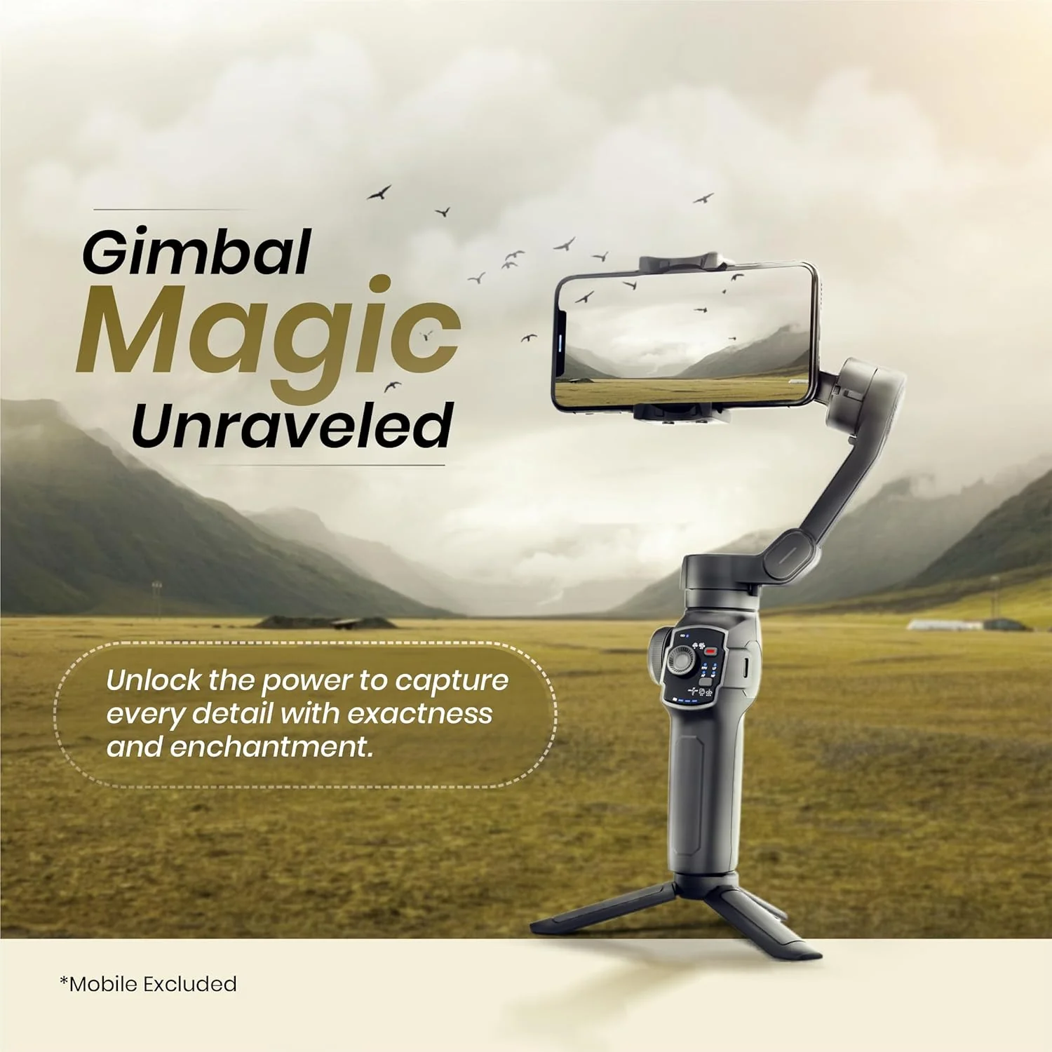 Digitek (DSG-009F) 3 Axis Foldable Smartphone Gimbal with Built-in 3 Telescopic Extendable & Adjustable Rod, Compatible with All Smartphones, Low Angle Shoot & Position, Wheel Zoom in & Out (Black) - Image 8