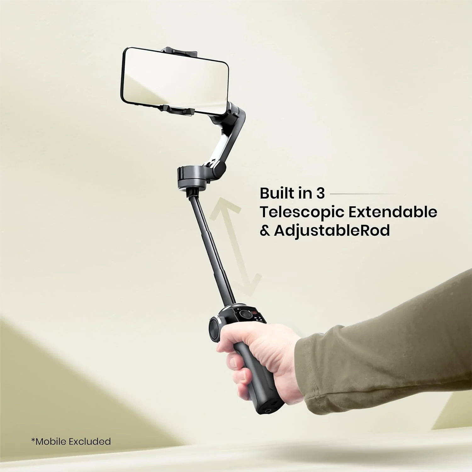 Digitek (DSG-009F) 3 Axis Foldable Smartphone Gimbal with Built-in 3 Telescopic Extendable & Adjustable Rod, Compatible with All Smartphones, Low Angle Shoot & Position, Wheel Zoom in & Out (Black) - Image 9