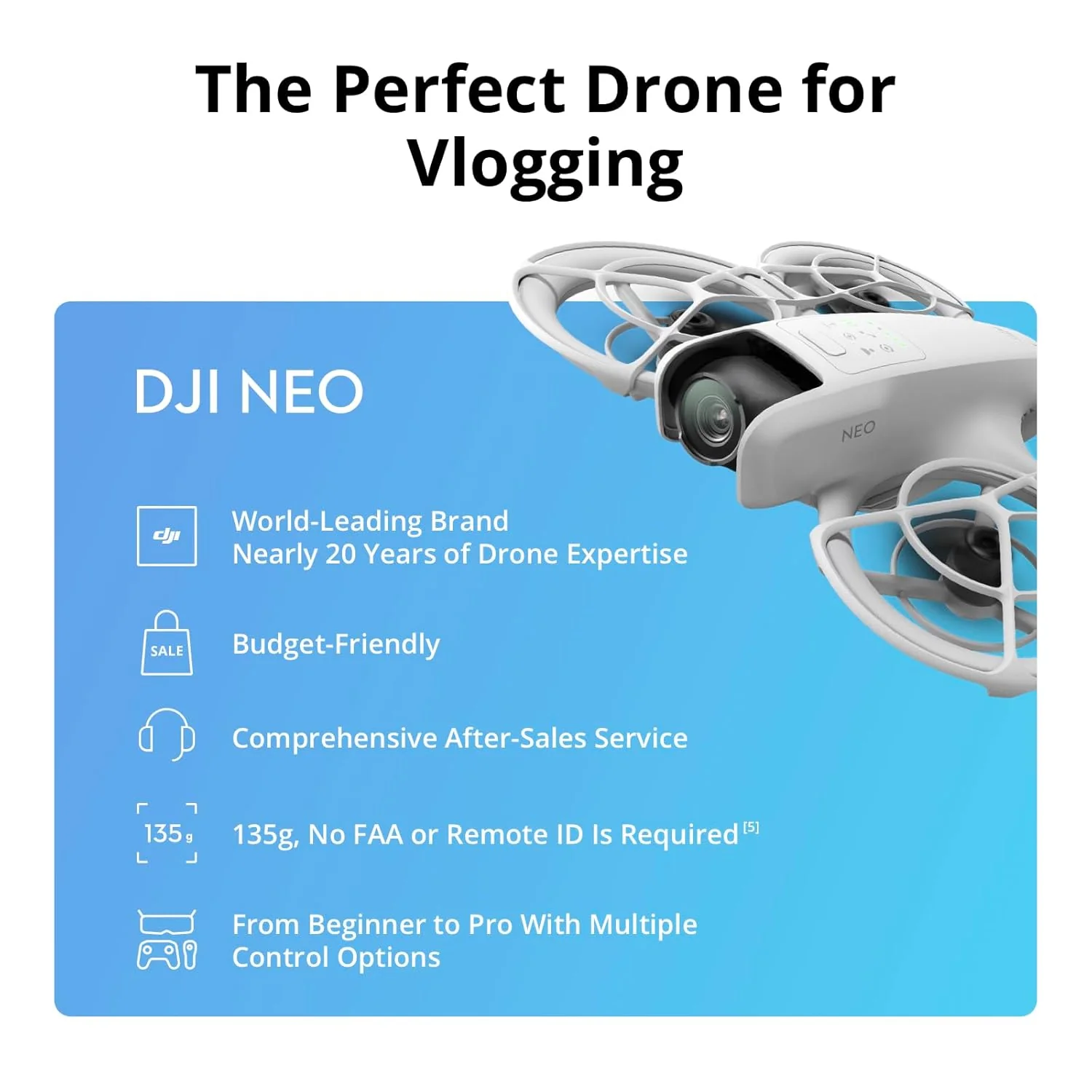 DJI Neo, Mini Drone with 4K UHD Camera for Adults, 135g Self Flying Drone that Follows You, Palm Takeoff, AI Subject Tracking, QuickShots, Stabilized Video, Built-In Propeller Guard (Controller-Free) - Image 5