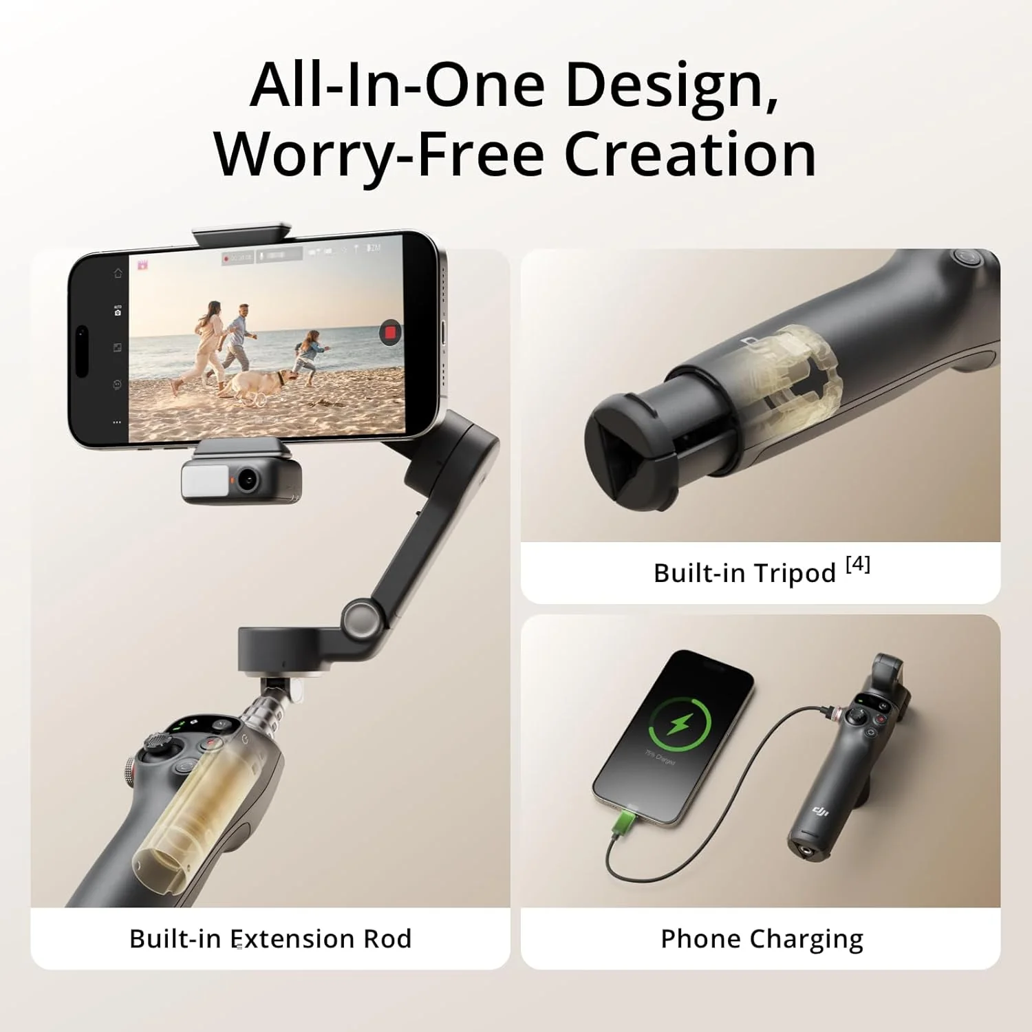 DJI Osmo Mobile 7P Gimbal Stabilizer For Iphone,Android,Native Tracking,Lighting,3-Axis Phone Gimbal,One-Tap Edit,Built-In Extension Rod & Tripod,Phone Charging,Vlogging Stabilizer Youtube Video,Black - Image 8