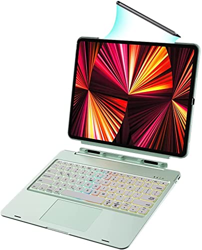 doqo Smart Keyboard Case for iPad Pro & Air with Trackpad with Backlit Keyboard,Advanced 5.1 Bluetooth, (11/10.9 Inch (Green), Detachable ABS)