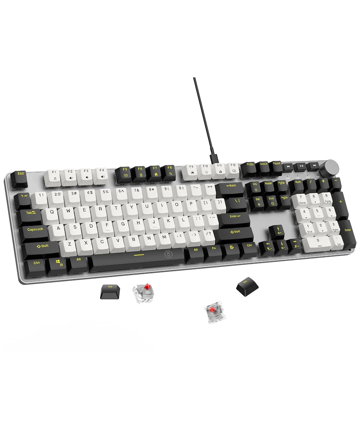 Dr Luxur® Brute Wired Mechancial Keyboard, Anti ghosting Gaming Keyboard, OUTEMU Linear Red Switches, with 107 Keys, 20 Lighting Modes and 50 Million keystrokes, Wired (Black and White, Red Switch)