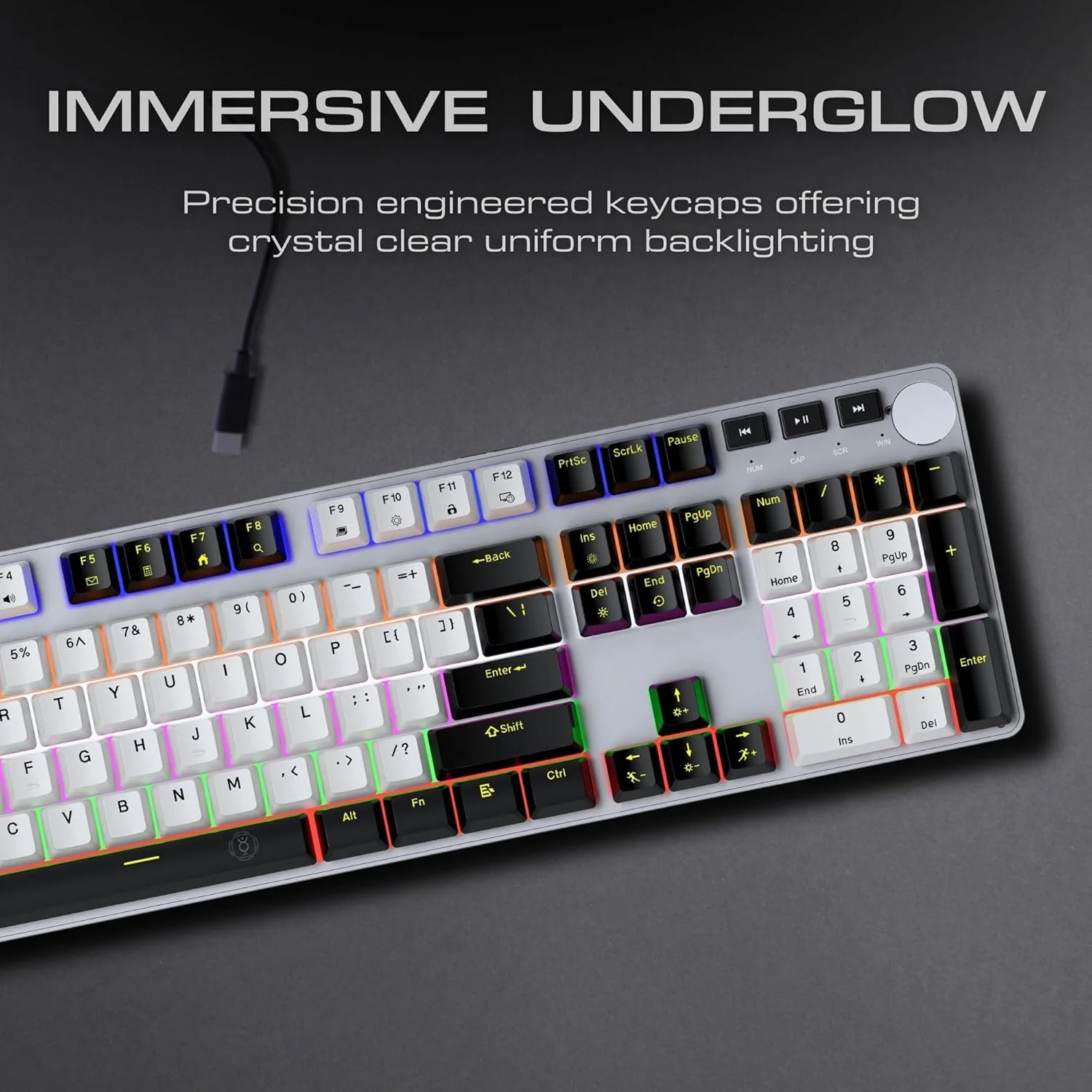 Dr Luxur® Brute Wired Mechancial Keyboard, Anti ghosting Gaming Keyboard, OUTEMU Linear Red Switches, with 107 Keys, 20 Lighting Modes and 50 Million keystrokes, Wired (Black and White, Red Switch) - Image 2