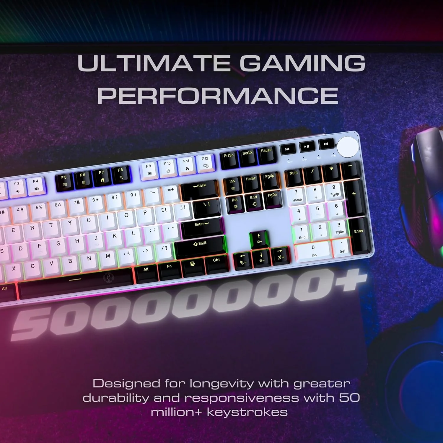 Dr Luxur® Brute Wired Mechancial Keyboard, Anti ghosting Gaming Keyboard, OUTEMU Linear Red Switches, with 107 Keys, 20 Lighting Modes and 50 Million keystrokes, Wired (Black and White, Red Switch) - Image 5