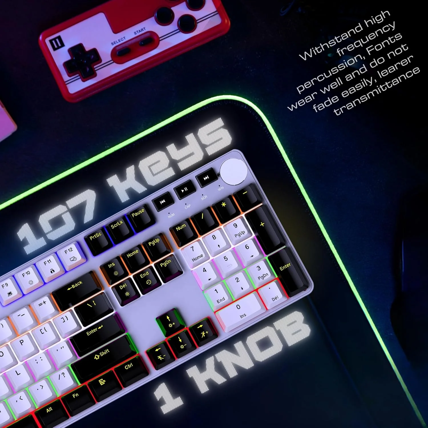 Dr Luxur® Brute Wired Mechancial Keyboard, Anti ghosting Gaming Keyboard, OUTEMU Linear Red Switches, with 107 Keys, 20 Lighting Modes and 50 Million keystrokes, Wired (Black and White, Red Switch) - Image 6