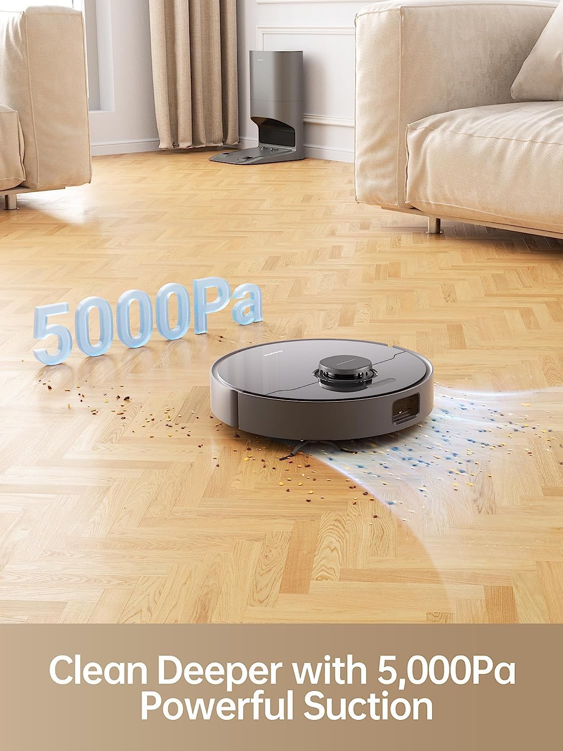 dreame D10s Plus Robot Vacuum and Mop Combo, Self-Emptying for up to 65 Days, 5,000Pa Suction Power, Advanced AI and LiDAR Navigation, 280-min Runtime, Compatible with Alexa, Ideal for Pet Hair, Black - Image 6