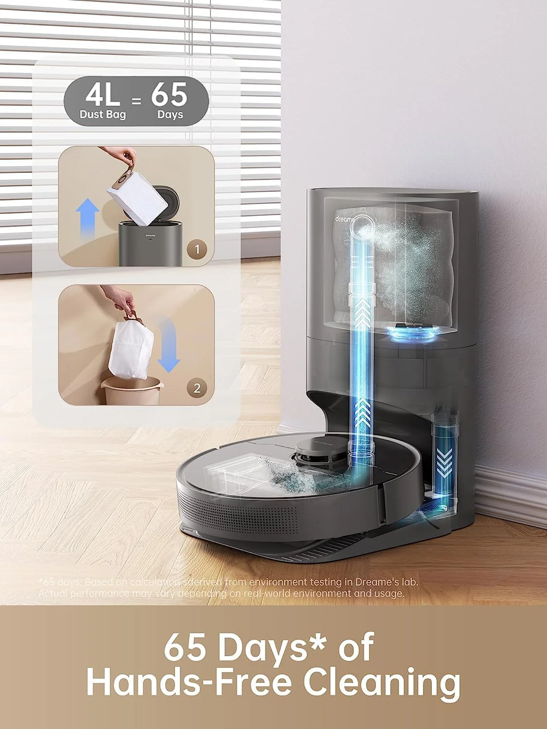 dreame D10s Plus Robot Vacuum and Mop Combo, Self-Emptying for up to 65 Days, 5,000Pa Suction Power, Advanced AI and LiDAR Navigation, 280-min Runtime, Compatible with Alexa, Ideal for Pet Hair, Black - Image 8