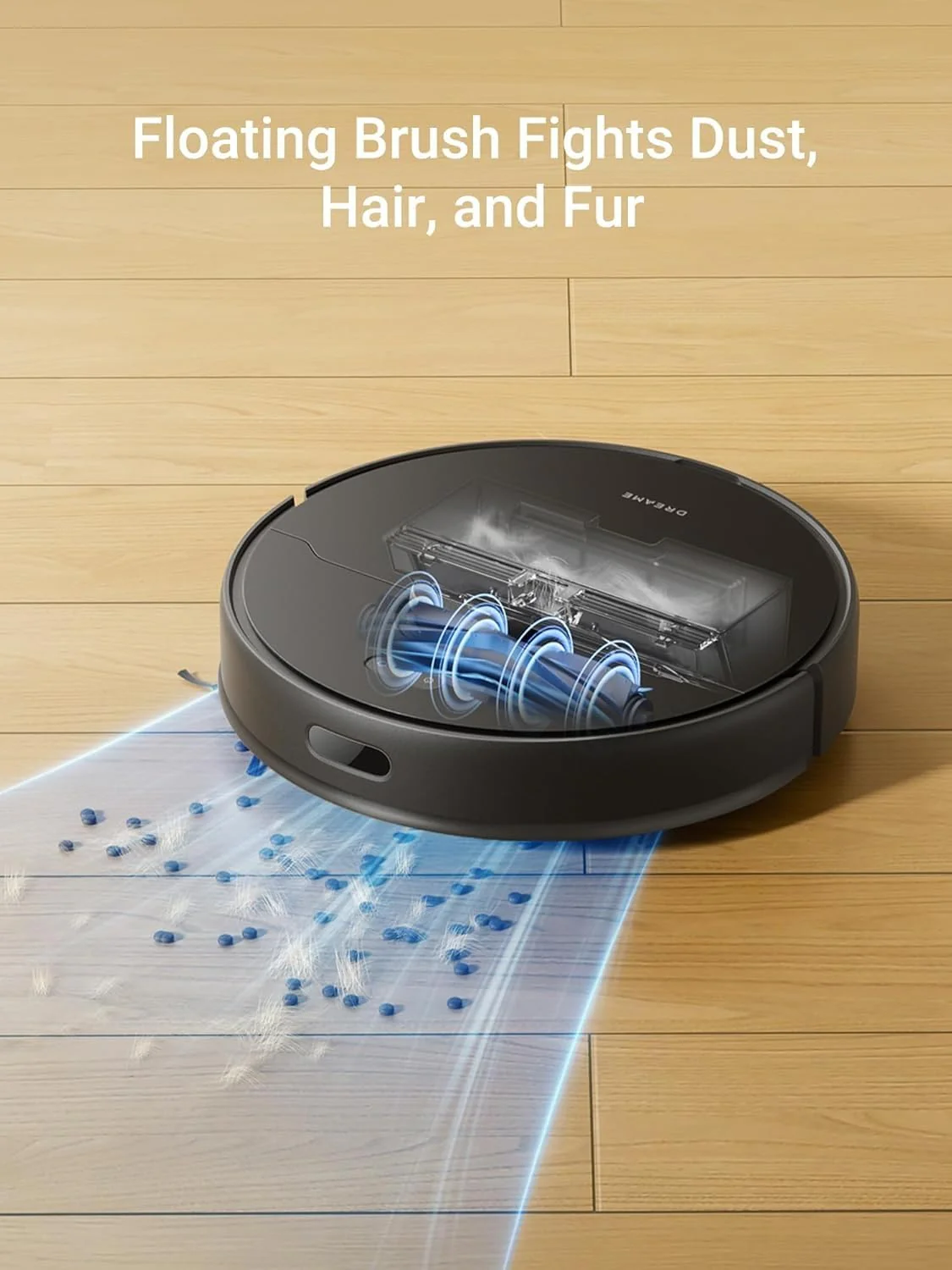 DREAME D9 Max Gen2 Robot Vacuum Cleaner, 6000Pa Vacuum Robot with Mop Function, Movable Brush, Multi-Floor Maps, Ideal for Carpets, Hard Floors and Pet Hair, Black, 285 Minutes - Image 3