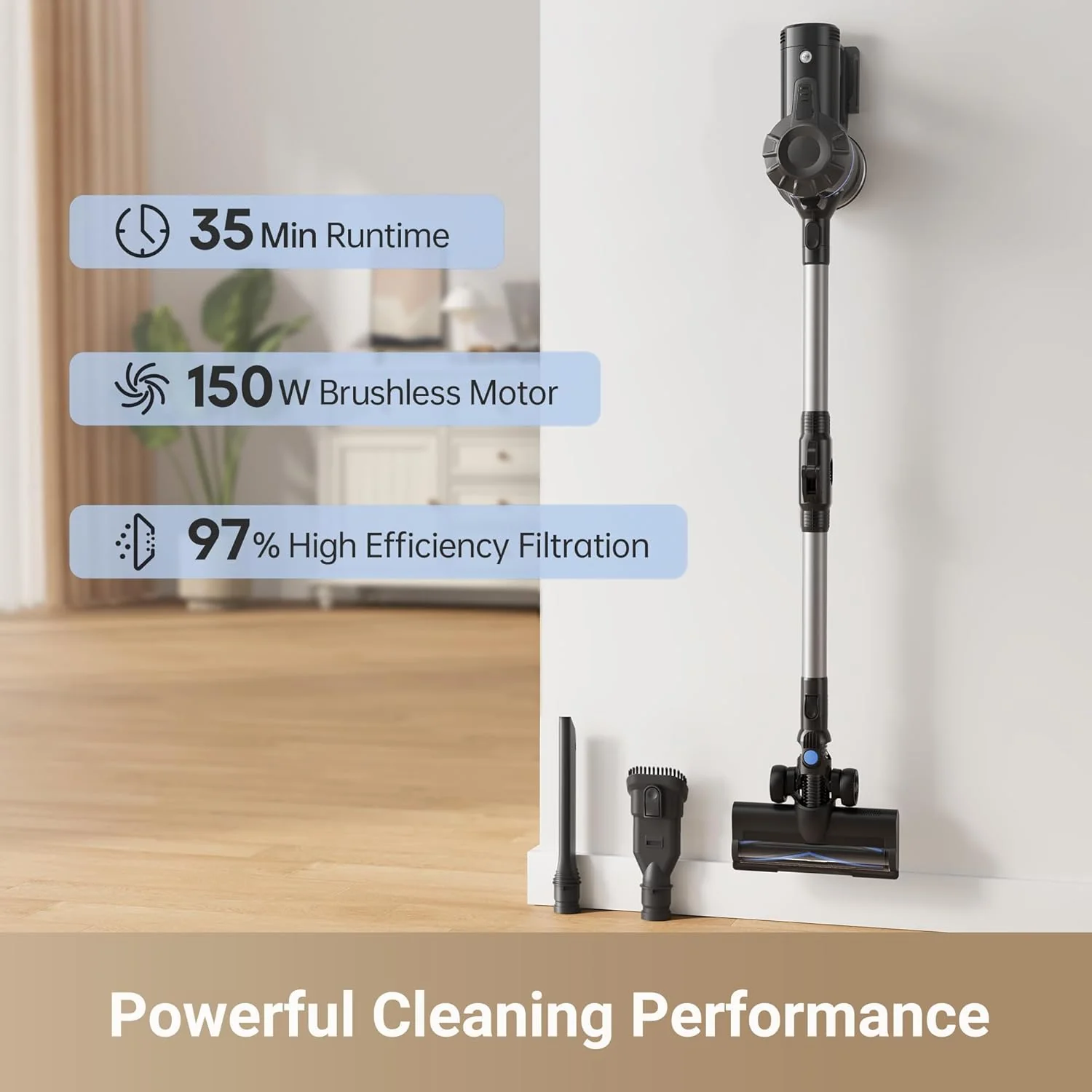 DREAME J10 Cordless Stick Vacuum Cleaner, 8K Pa Powerful Suction, 4x2200 mAh Battery, 35 Minutes Running Time, Folding Tube for Corner Cleaning, 0.5 Litre - Image 3