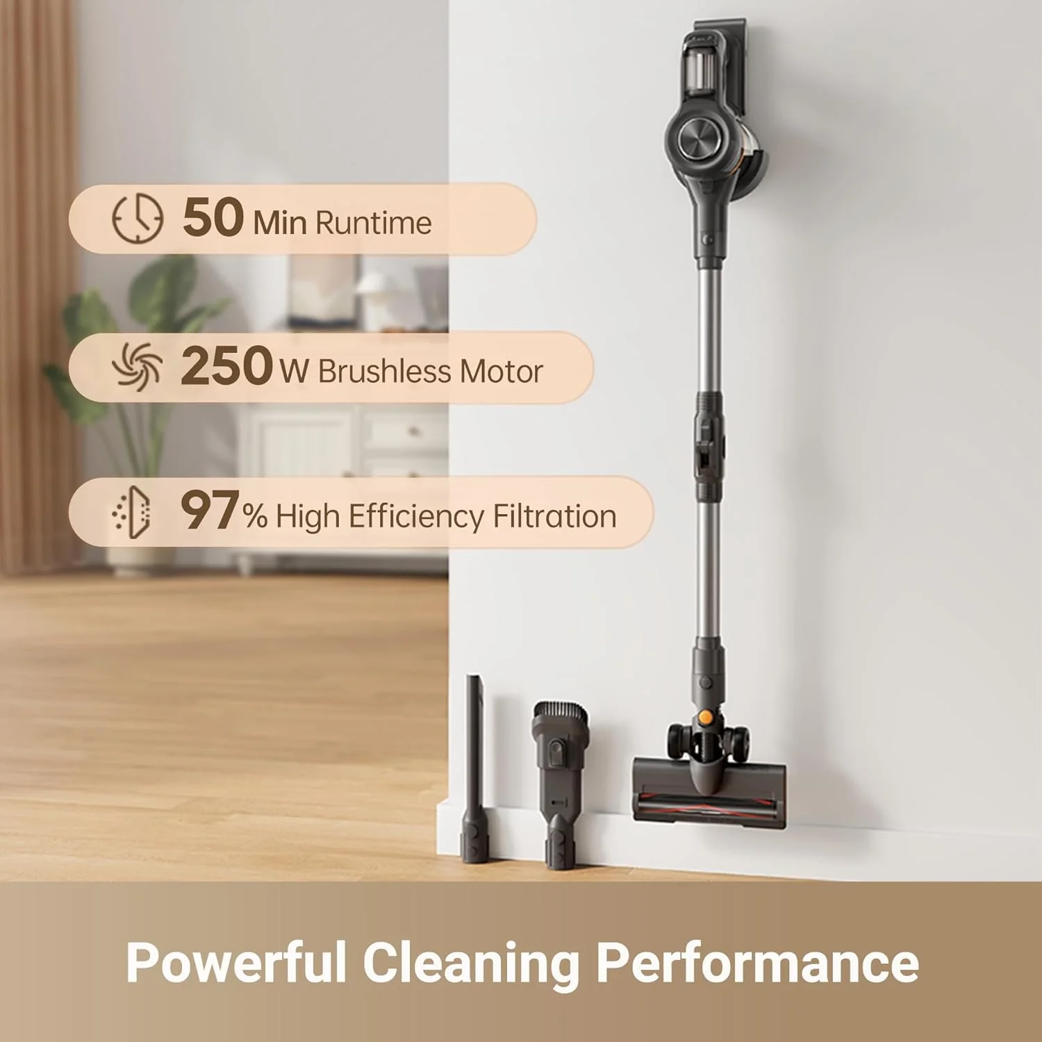 DREAME J20 Cordless Stick Vacuum Cleaner, 17K Pa Powerful Suction, 6x2200 mAh Battery, 50 Minutes Running Time, Folding Tube for Corner Cleaning, 0.5 Litre - Image 6