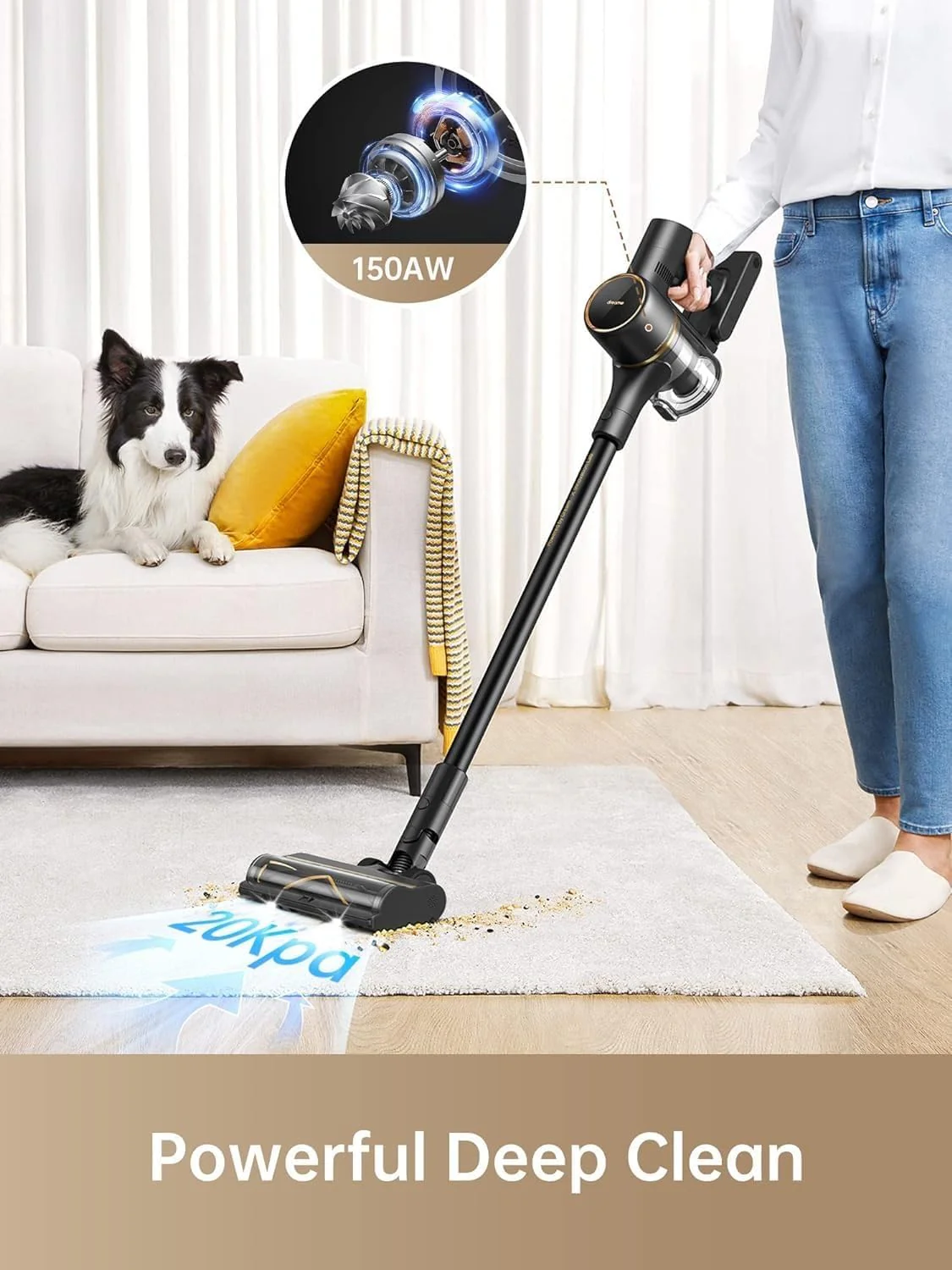 DREAME R10 Pro Cordless Stick Vacuum Cleaner, 65 Mins Long Runtime Stick Vacuum, Lightweight and Anti-Tangle, 150 AW Robust Suction Handheld Vacuum for Hard Floor, Pet Hair and Carpet - Image 5