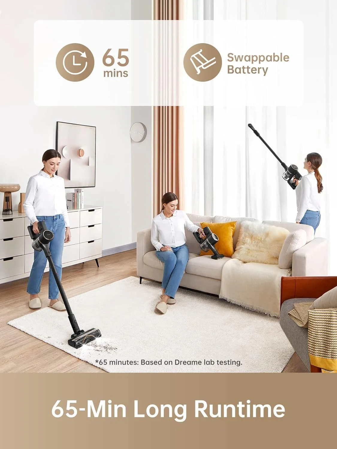 DREAME R10 Pro Cordless Stick Vacuum Cleaner, 65 Mins Long Runtime Stick Vacuum, Lightweight and Anti-Tangle, 150 AW Robust Suction Handheld Vacuum for Hard Floor, Pet Hair and Carpet - Image 7