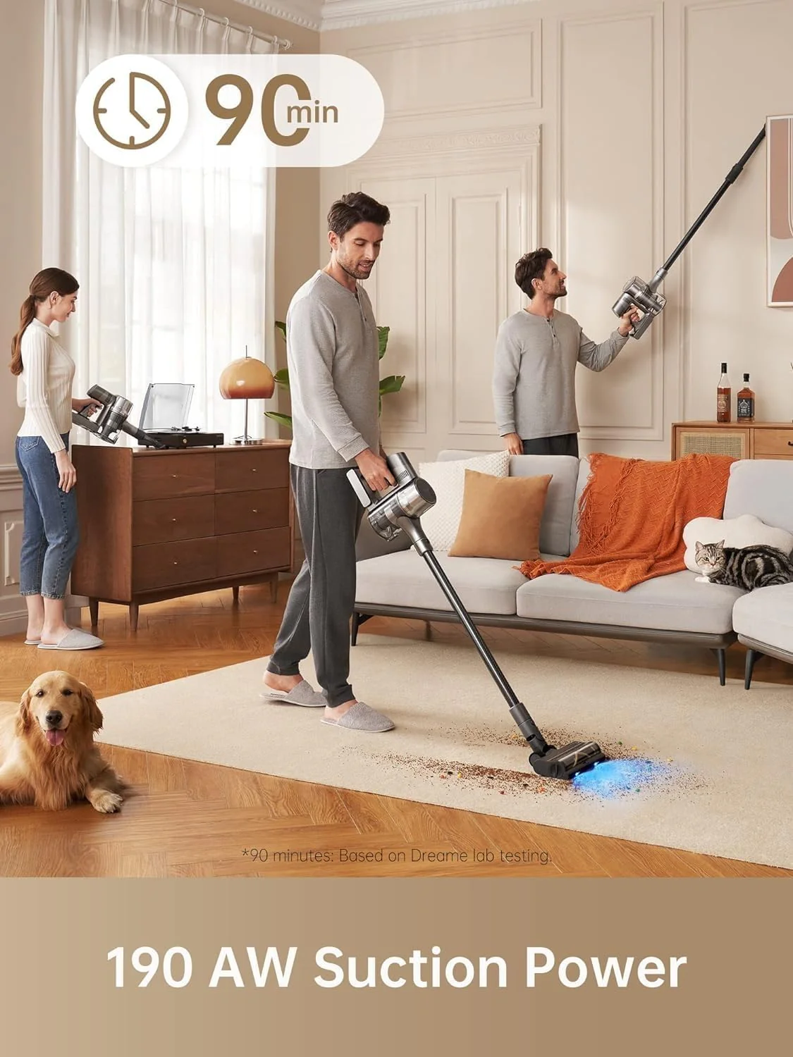 DREAME R20 Cordless Vacuum Cleaner with Dual Brush Head, Smart Stick Handheld Vacuum，Powerful Rechargeable Vacuum Cleaner, 90 Mins Max Runtime, Perfect for Hard Floor Carpet Pet Hair - Image 5