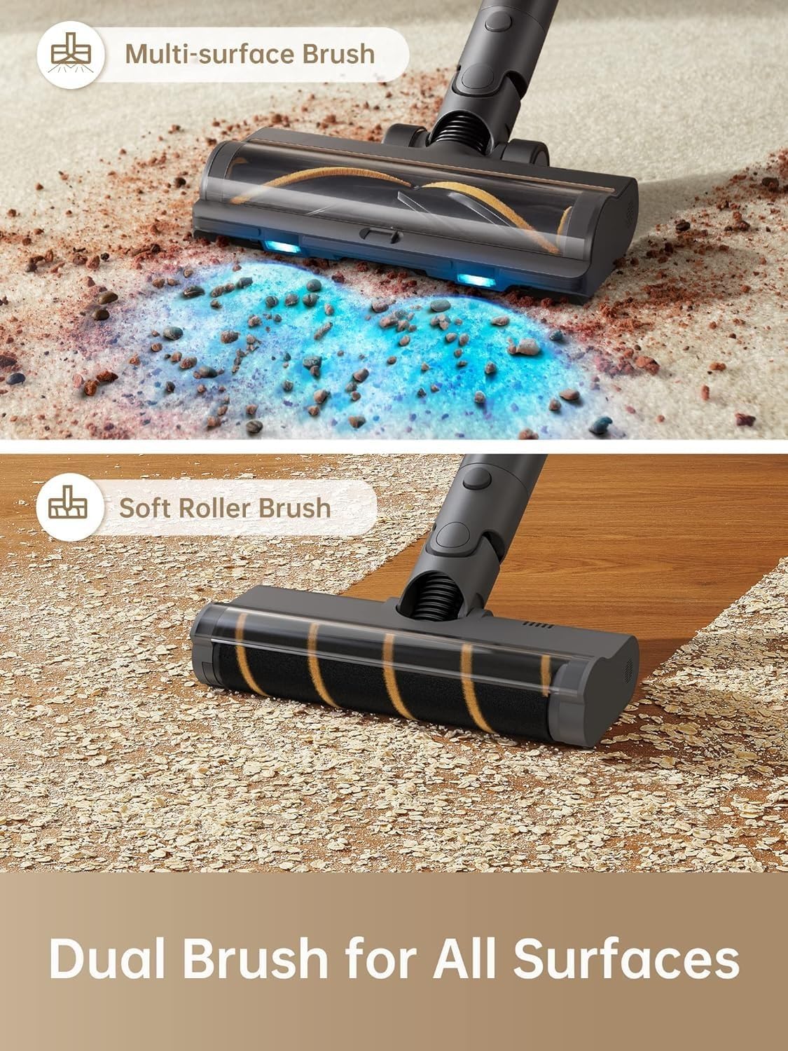 DREAME R20 Cordless Vacuum Cleaner with Dual Brush Head, Smart Stick Handheld Vacuum，Powerful Rechargeable Vacuum Cleaner, 90 Mins Max Runtime, Perfect for Hard Floor Carpet Pet Hair - Image 8