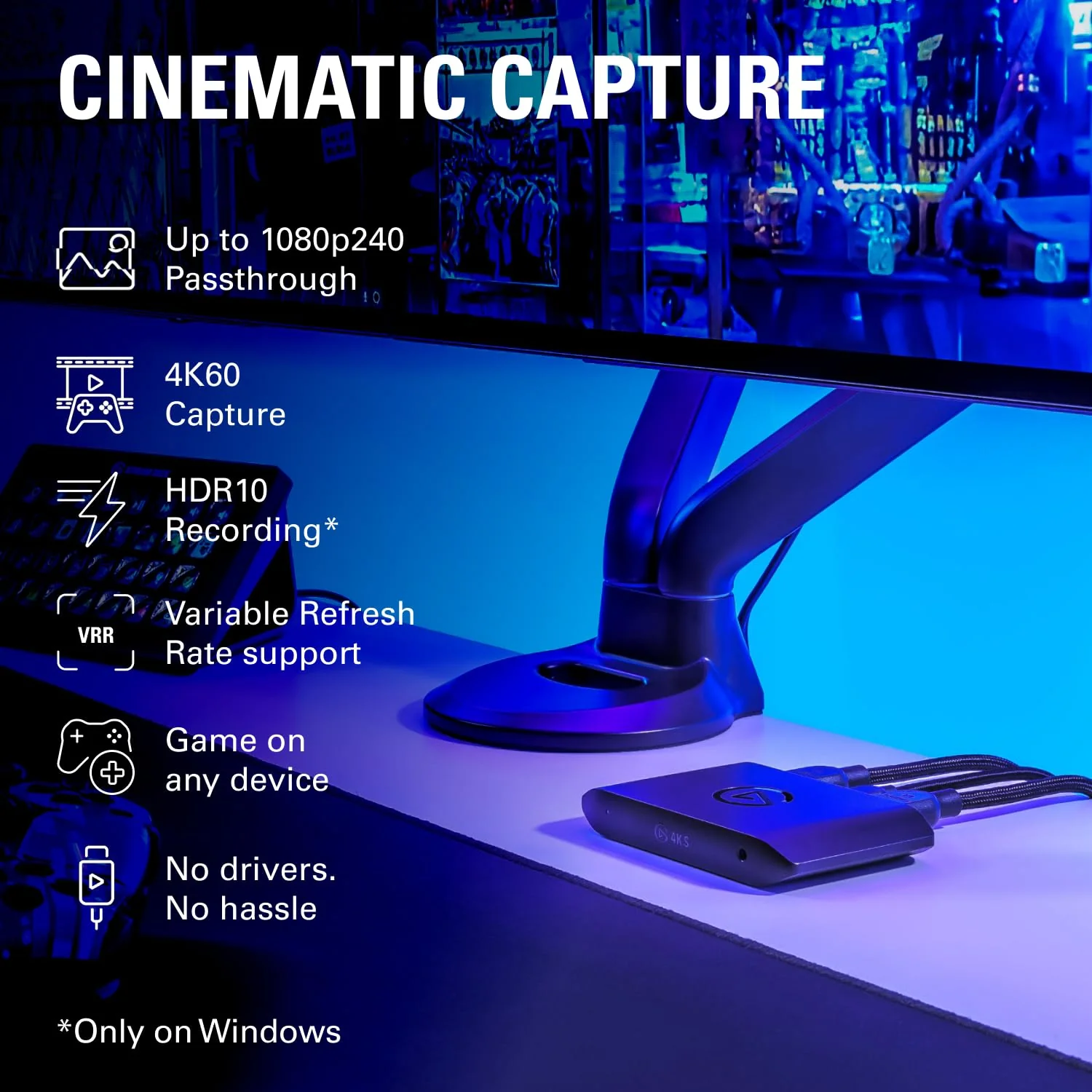 Elgato 4K S – External Capture Card for PS5, Xbox Series X/S, Switch 2, PC, Mac, iPad | 4K60, 1440p120, or 1080p240 Passthrough and Capture, HDR10, VRR, USB-C, Near-Zero Latency - Image 2