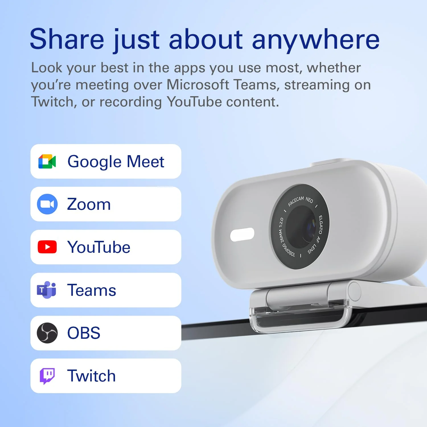 Elgato Facecam Neo — Plug-’n-Play Webcam, 1080p60 Full HD, USB Connect on Laptop & Desktop – For Streaming, Teams/Zoom/Slack, TikTok/Instagram/FaceTime – PC and Mac Friendly. - Image 4