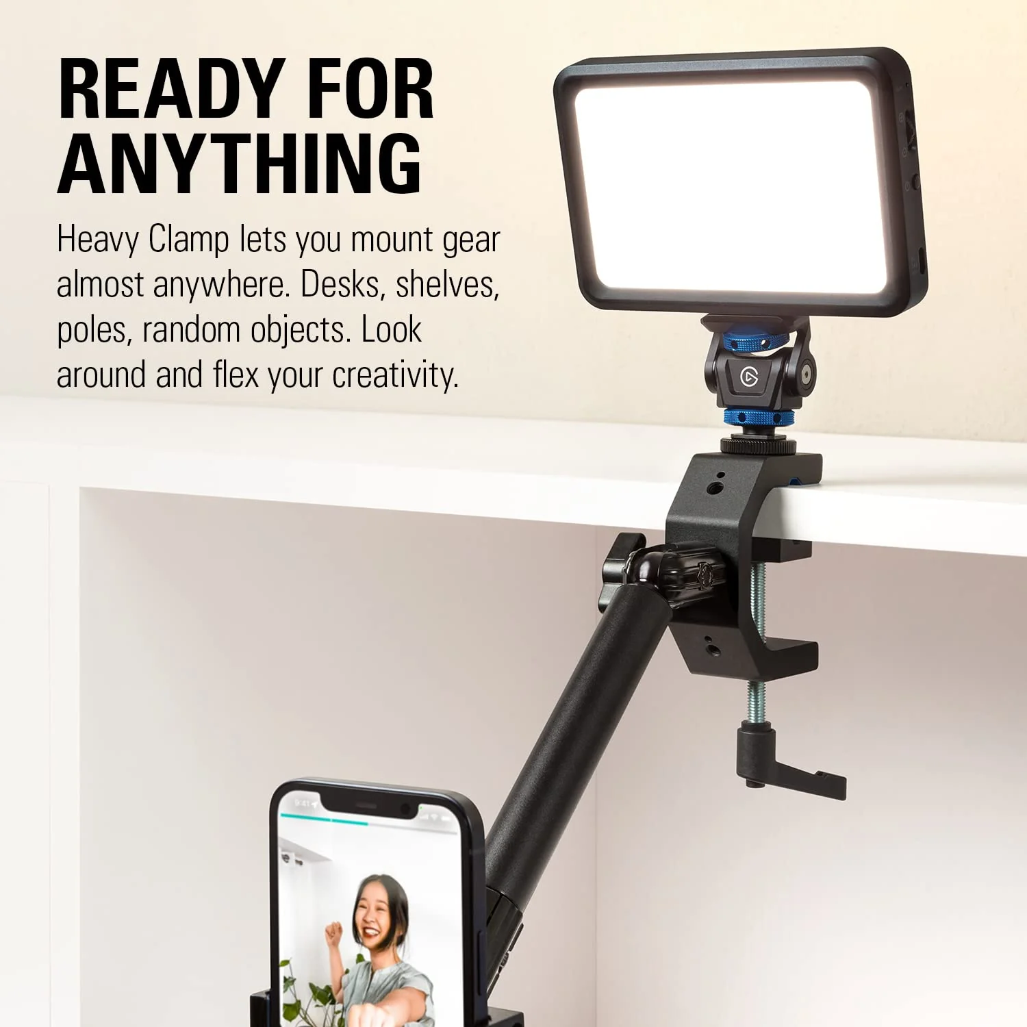 Elgato Heavy Clamp – Professional Mount with Ball Head and 4x 1/4 inch holes, Ultra Secure and Durable, Mount on Desks, Shelves, Poles, perfect for Cameras, Lights, Flash, and more - Image 2
