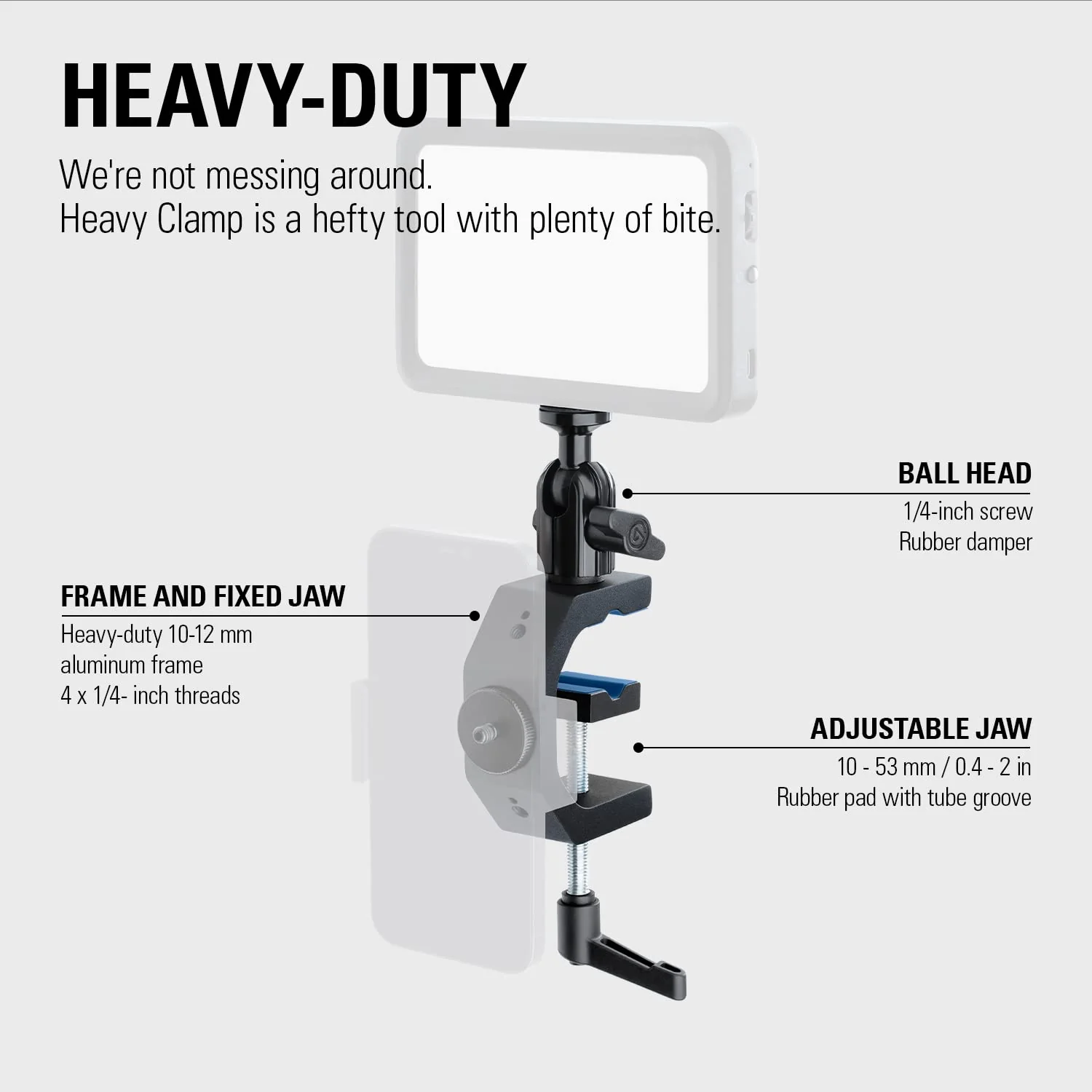 Elgato Heavy Clamp – Professional Mount with Ball Head and 4x 1/4 inch holes, Ultra Secure and Durable, Mount on Desks, Shelves, Poles, perfect for Cameras, Lights, Flash, and more - Image 5