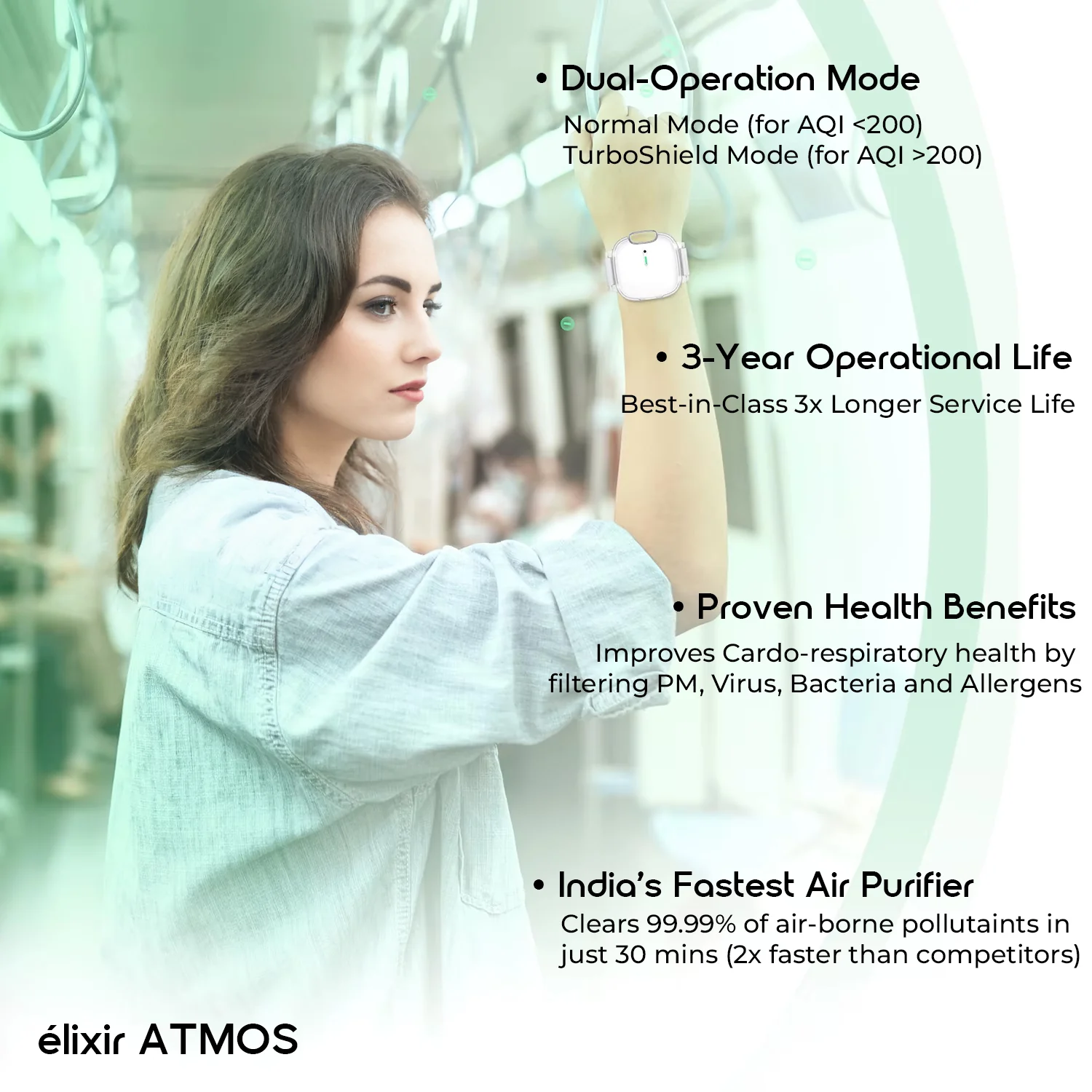รฉlixir ATMOS 3-in-1 Wearable & Portable Air Purifier with Patented HyperRelease Anion Tech | Removes 99.9% Pollutants in 30min โ PM, Virus, Bacteria | Filterless | Developed at IIT-BHU (BRAND NEW/SEALED) - Image 5