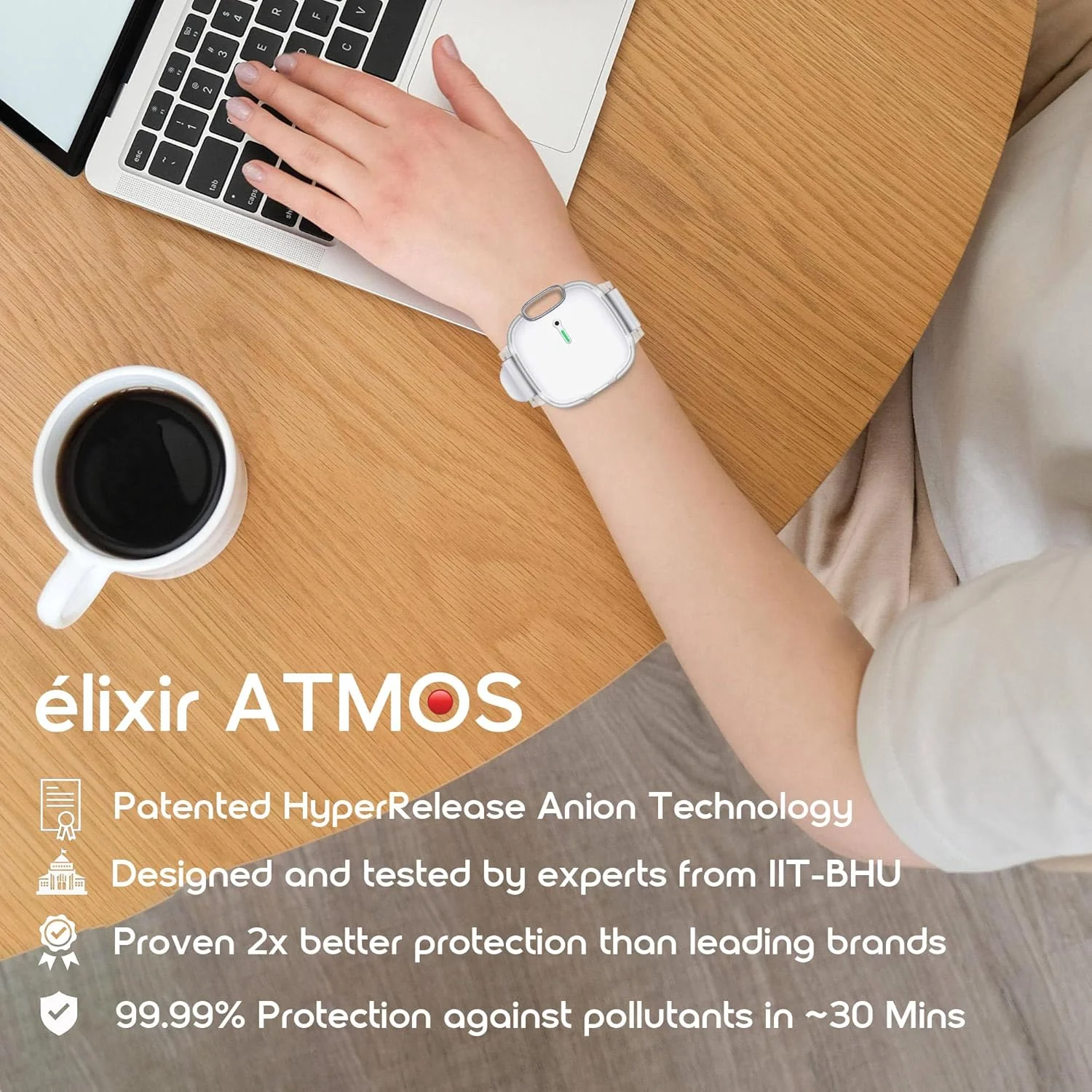 รฉlixir ATMOS 3-in-1 Wearable & Portable Air Purifier with Patented HyperRelease Anion Tech | Removes 99.9% Pollutants in 30min โ PM, Virus, Bacteria | Filterless | Developed at IIT-BHU (BRAND NEW/SEALED) - Image 7