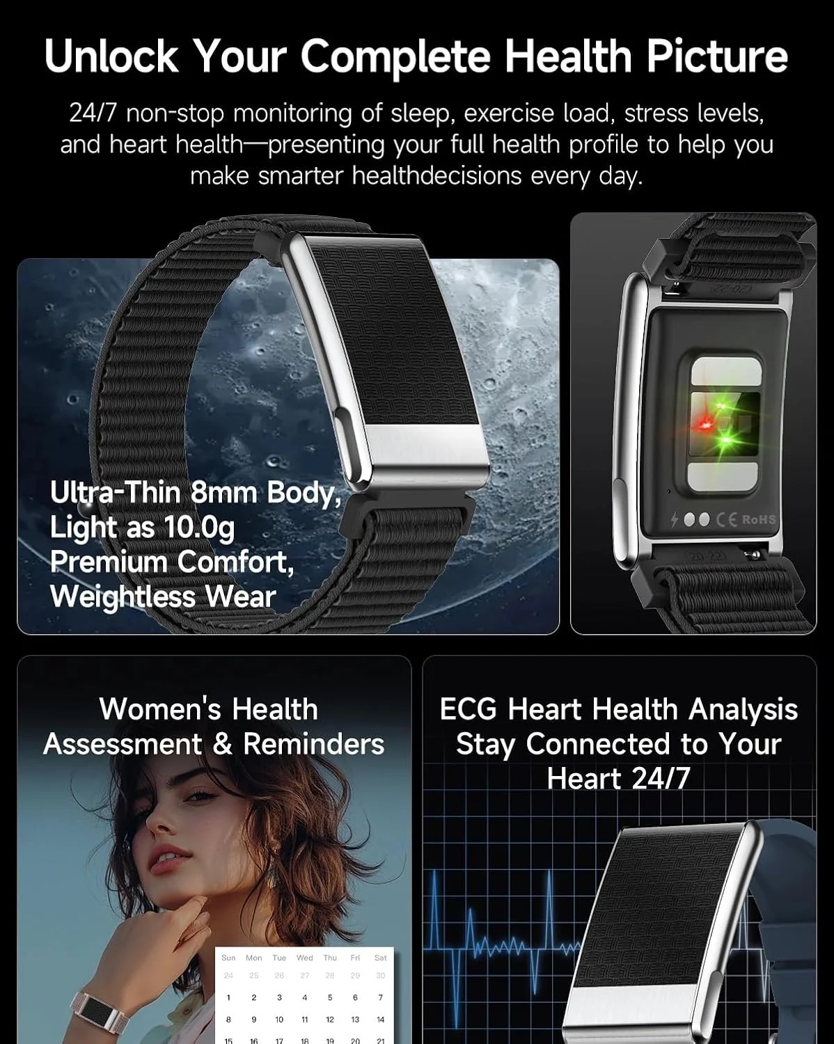 élixir SENSE Health & Fitness Tracker | Advanced 24/7 HRV, ECG, SpO₂, BP & Skin Temp Monitoring | Sleep, Stress & Activity Tracking | Body Composition Analysis | Recovery & Wellness Guidance (BRAND NEW/SEALED) - Image 4