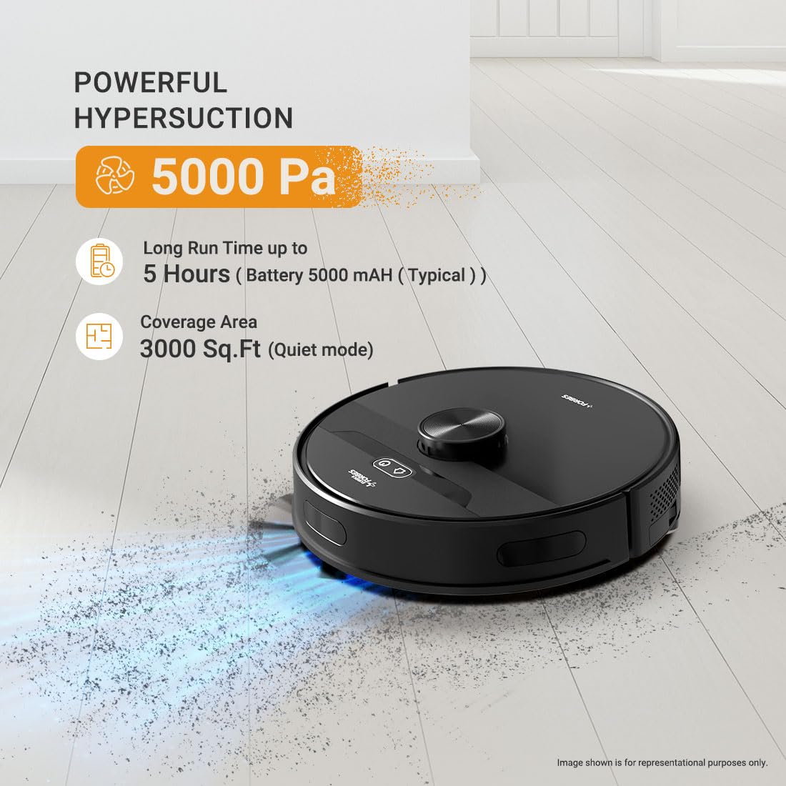 Eureka Forbes SmartClean, 5000Pa HyperSuction Robotic Vacuum Cleaner with Auto Bin (65 Days Hands-Free Cleaning) | LiDAR 3.0 & Home Mapping | Wet Mopping | 5-Hour Run Time | Smart App Control - Image 4
