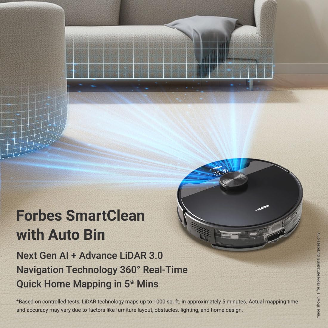 Eureka Forbes SmartClean, 5000Pa HyperSuction Robotic Vacuum Cleaner with Auto Bin (65 Days Hands-Free Cleaning) | LiDAR 3.0 & Home Mapping | Wet Mopping | 5-Hour Run Time | Smart App Control - Image 6