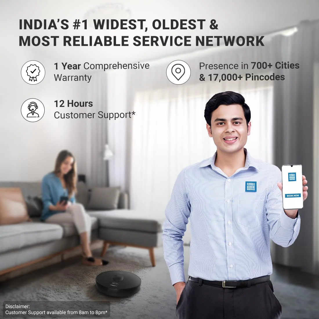 Eureka Forbes SmartClean Nuo, 5000Pa HyperSuction Robotic Vacuum Cleaner with LiDAR 3.0 Navigation & Home Mapping | Wet Mopping | 5-Hour Run Time | 5000mAh Battery | Smart App Control - Image 4