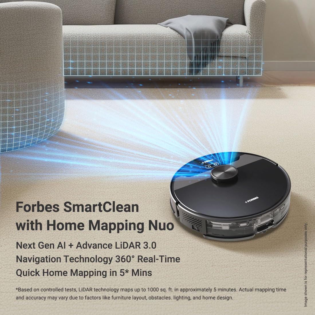 Eureka Forbes SmartClean Nuo, 5000Pa HyperSuction Robotic Vacuum Cleaner with LiDAR 3.0 Navigation & Home Mapping | Wet Mopping | 5-Hour Run Time | 5000mAh Battery | Smart App Control - Image 6