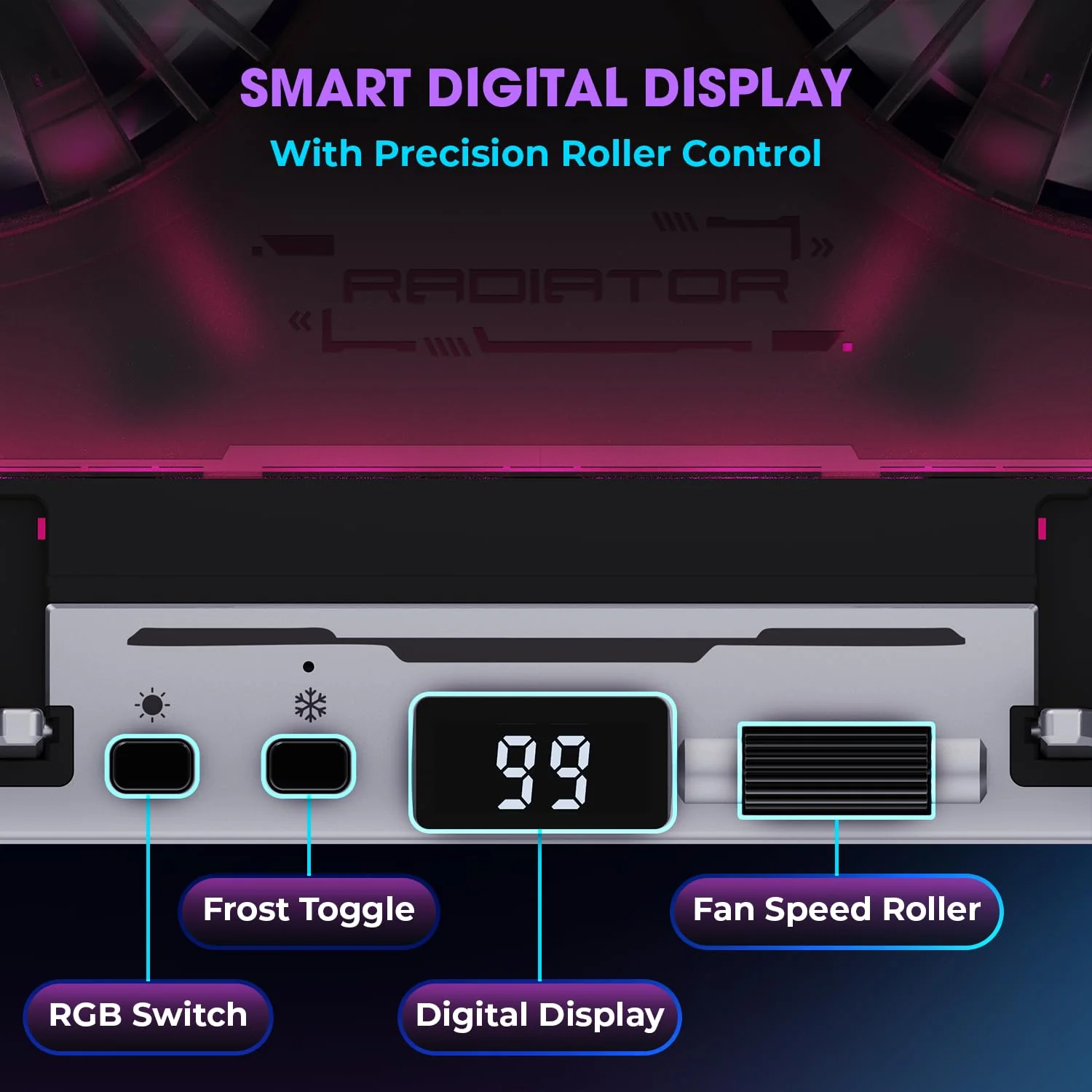 EvoFox Blizzard 2 Xtreme Laptop Cooling Pad | Dual Semiconductor Plates, 2x140 mm Fans, RGB Lighting, Digital Display & Roller Control, 5-Level Stand, USB Extender & Phone Holder-for 14”-17” Laptops - Image 4