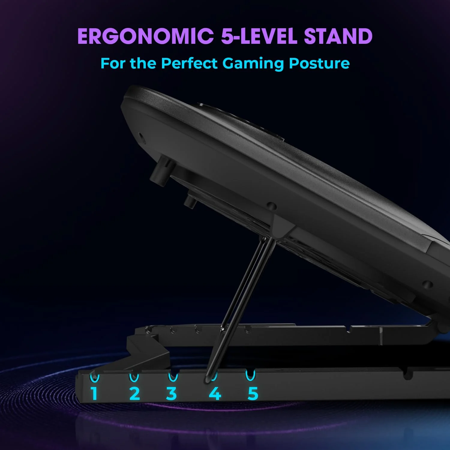 EvoFox Blizzard 2 Xtreme Laptop Cooling Pad | Dual Semiconductor Plates, 2x140 mm Fans, RGB Lighting, Digital Display & Roller Control, 5-Level Stand, USB Extender & Phone Holder-for 14”-17” Laptops - Image 7