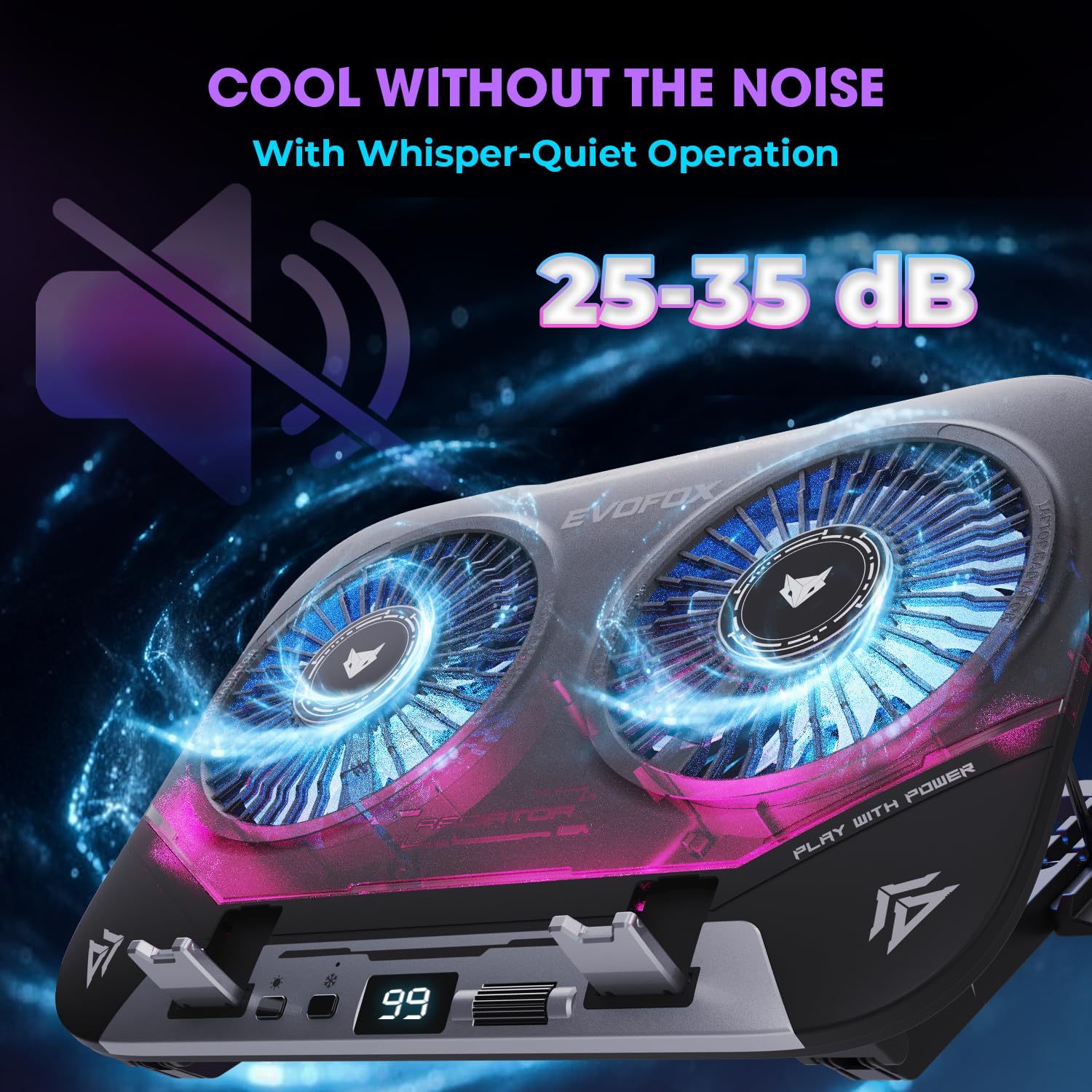 EvoFox Blizzard 2 Xtreme Laptop Cooling Pad | Dual Semiconductor Plates, 2x140 mm Fans, RGB Lighting, Digital Display & Roller Control, 5-Level Stand, USB Extender & Phone Holder-for 14”-17” Laptops - Image 8