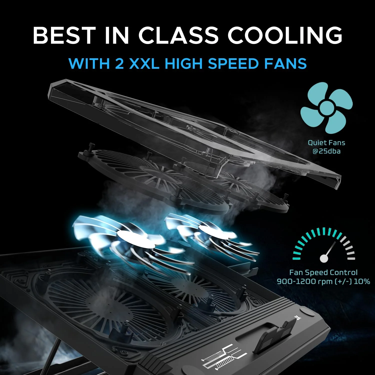 EvoFox Blizzard RGB Cooling Pad for Gaming Laptop with Transparent Upper Surface, 2 Large Fans, 8 Adjustable Angles, Edge RGB Lighting, Additional USB Port for Laptops up to 43.18 cm (17 inches) - Image 2