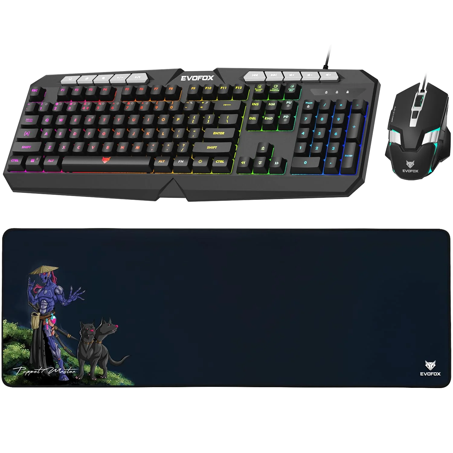 EvoFox Deathray v2 Gaming Keyboard & Mouse Combo | 6 Zone RGB Backlighting, 19 Anti Ghosting Keys, Membrane Keys, Ergonomic, Full-Size | 6 Buttons, 7 Color LED Lighting, Upto 3600DP | Extended Deskpad (Wired) - Image 10
