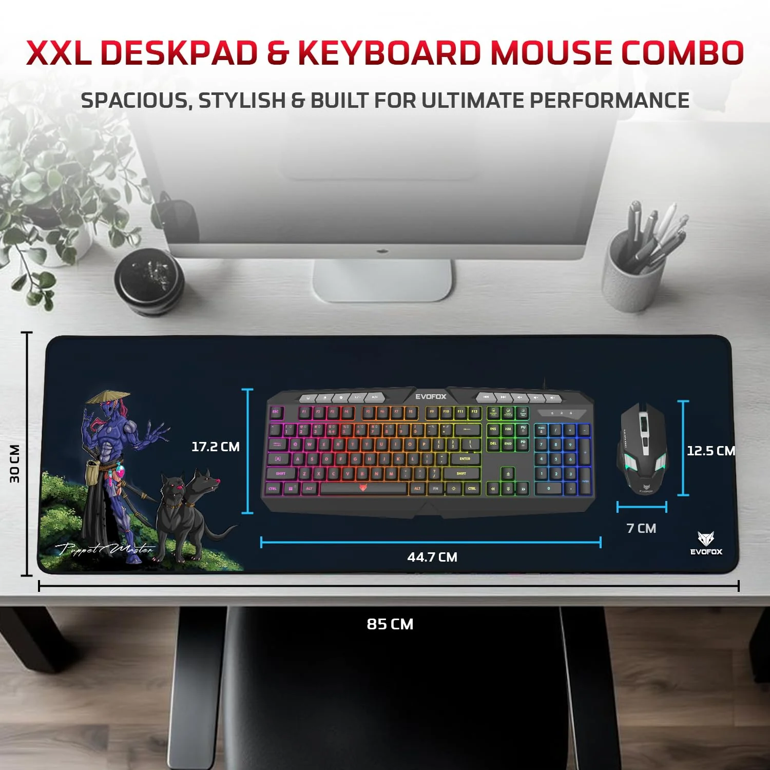 EvoFox Deathray v2 Gaming Keyboard & Mouse Combo | 6 Zone RGB Backlighting, 19 Anti Ghosting Keys, Membrane Keys, Ergonomic, Full-Size | 6 Buttons, 7 Color LED Lighting, Upto 3600DP | Extended Deskpad (Wired) - Image 2