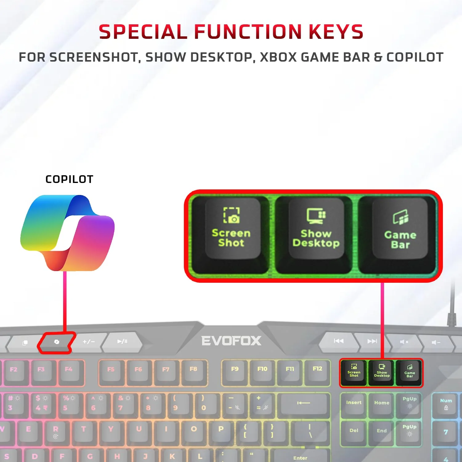 EvoFox Deathray v2 Gaming Keyboard & Mouse Combo | 6 Zone RGB Backlighting, 19 Anti Ghosting Keys, Membrane Keys, Ergonomic, Full-Size | 6 Buttons, 7 Color LED Lighting, Upto 3600DP | Extended Deskpad (Wired) - Image 4
