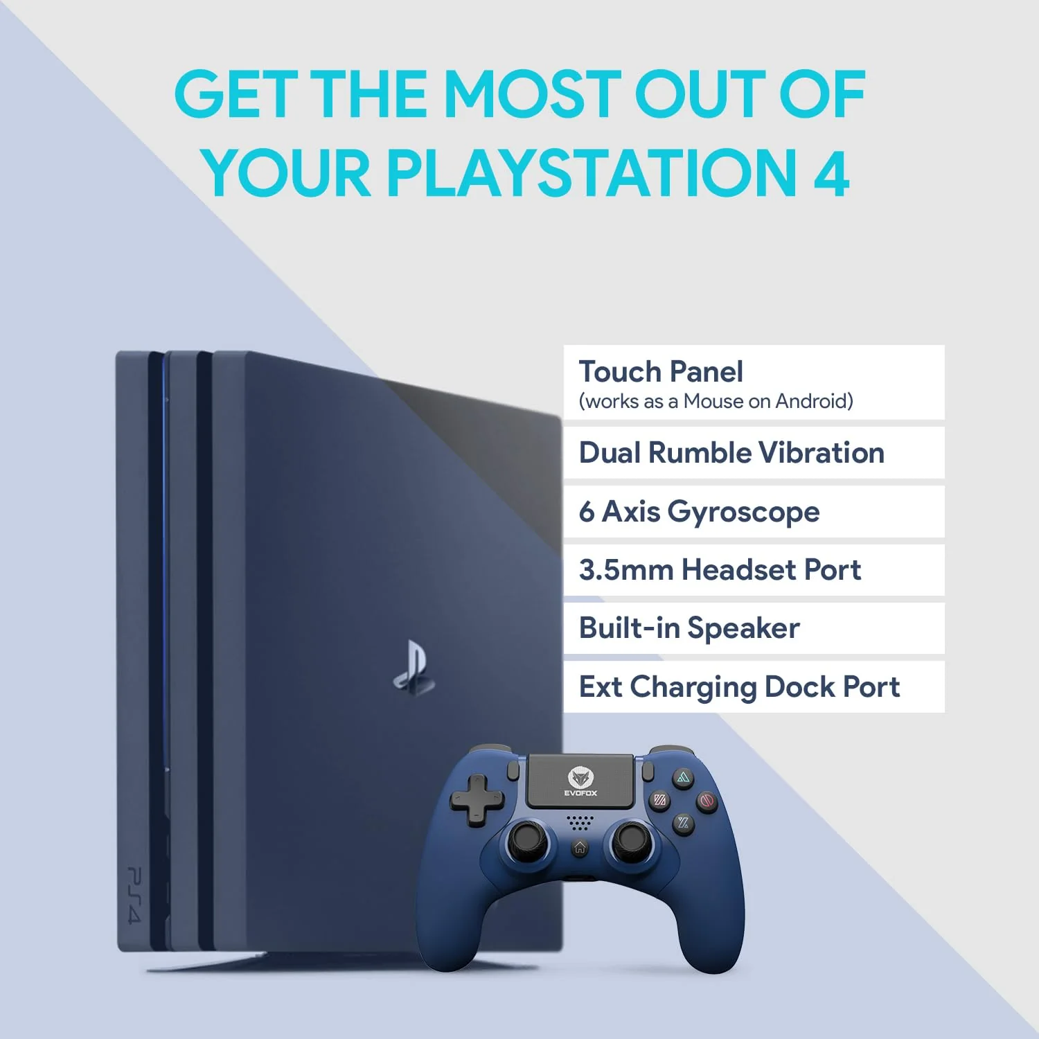 EvoFox Elite Play ps4 controller dualshock 4, iPad & iPhones | Bluetooth 5 | Dual Vibration | 6 Axis Gyro Sensor | 10 Hours of Game Play | Touch Panel | Built in Speaker | 3.5 mm Headset Port - Image 2